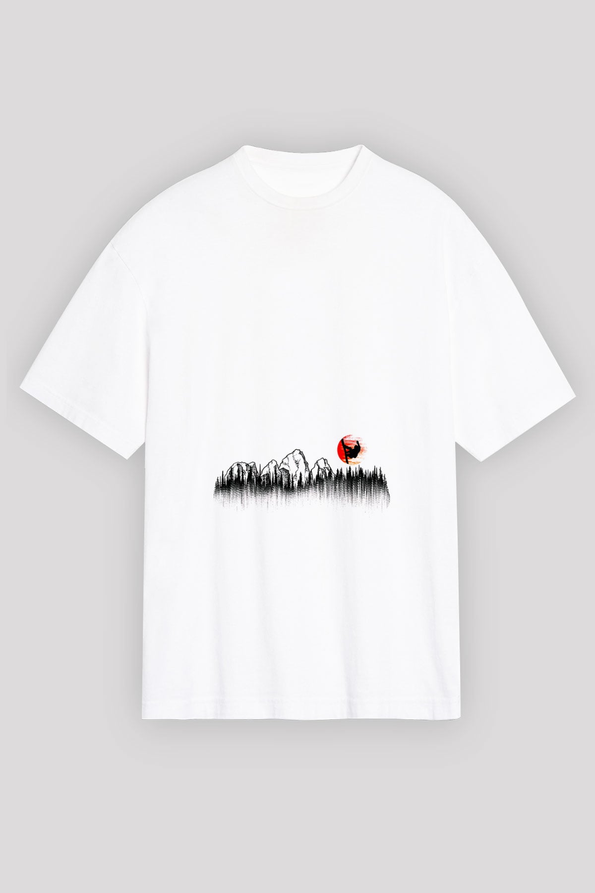Snowboarding Baskılı Unisex Beyaz Oversize Tişört - Tshirt