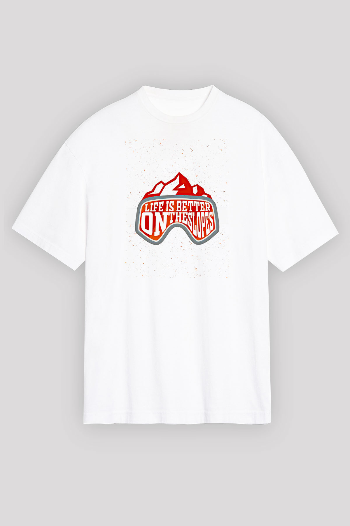 Snowboarding Baskılı Unisex Beyaz Oversize Tişört - Tshirt