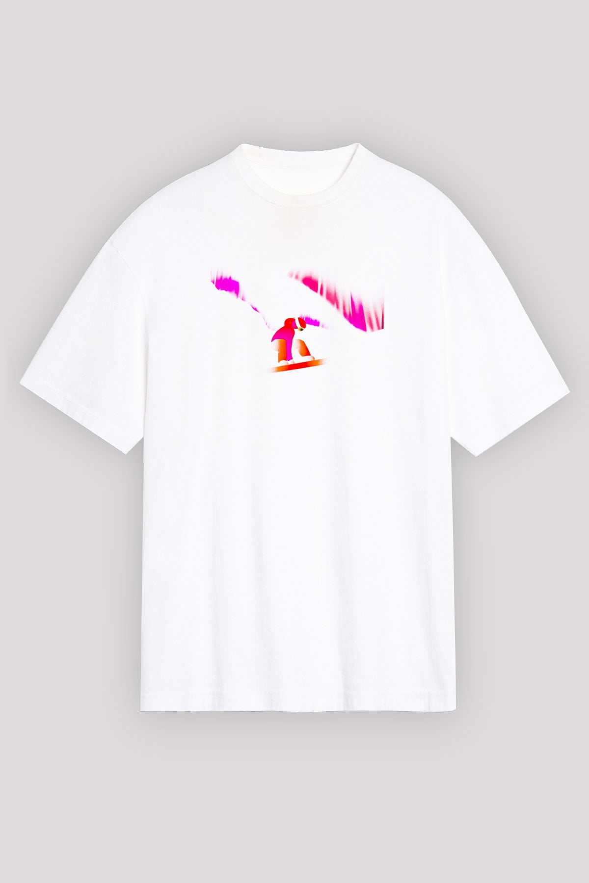 Snowboarding Baskılı Unisex Beyaz Oversize Tişört - Tshirt