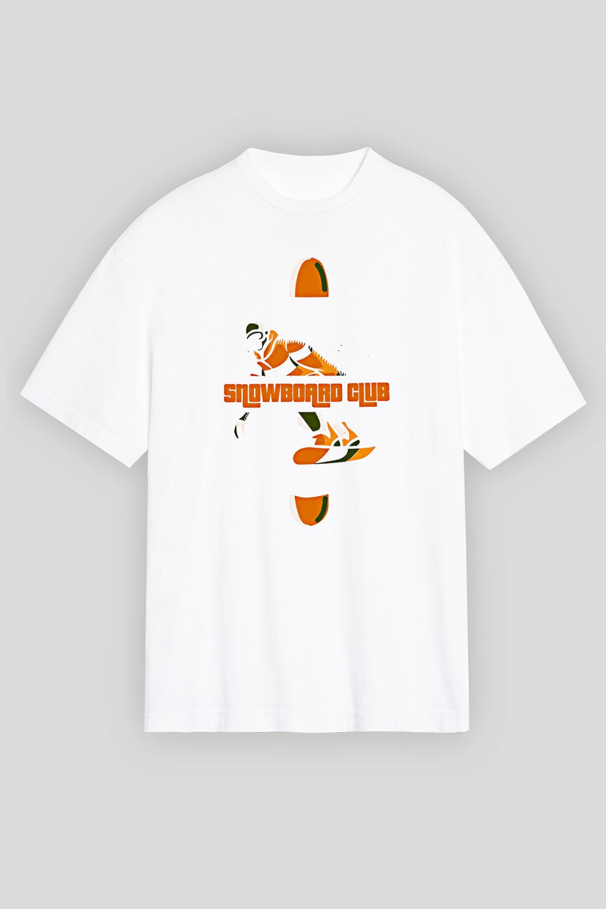 Snowboarding Baskılı Unisex Beyaz Oversize Tişört - Tshirt
