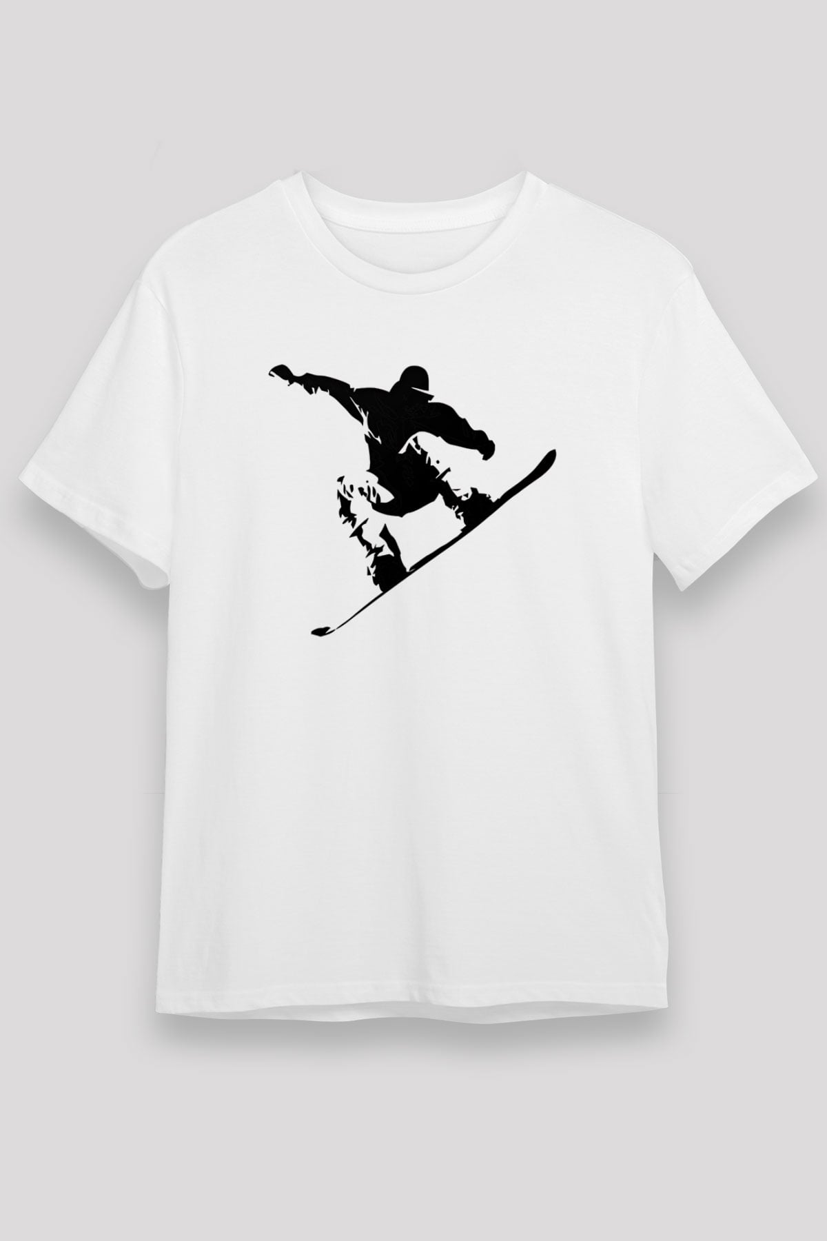Snowboarding Baskılı Unisex Beyaz Tişört - Tshirt