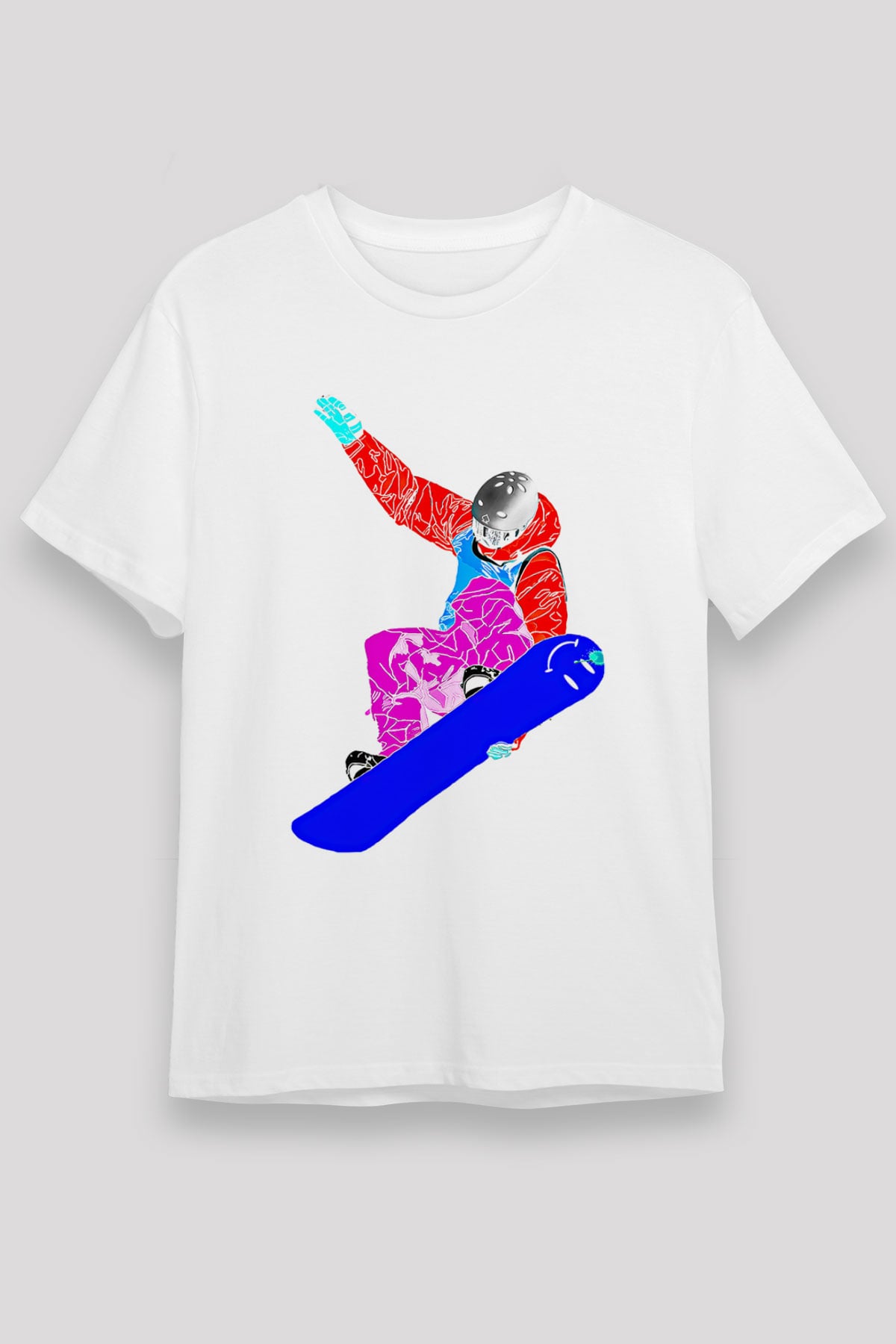 Snowboarding Baskılı Unisex Beyaz Tişört - Tshirt
