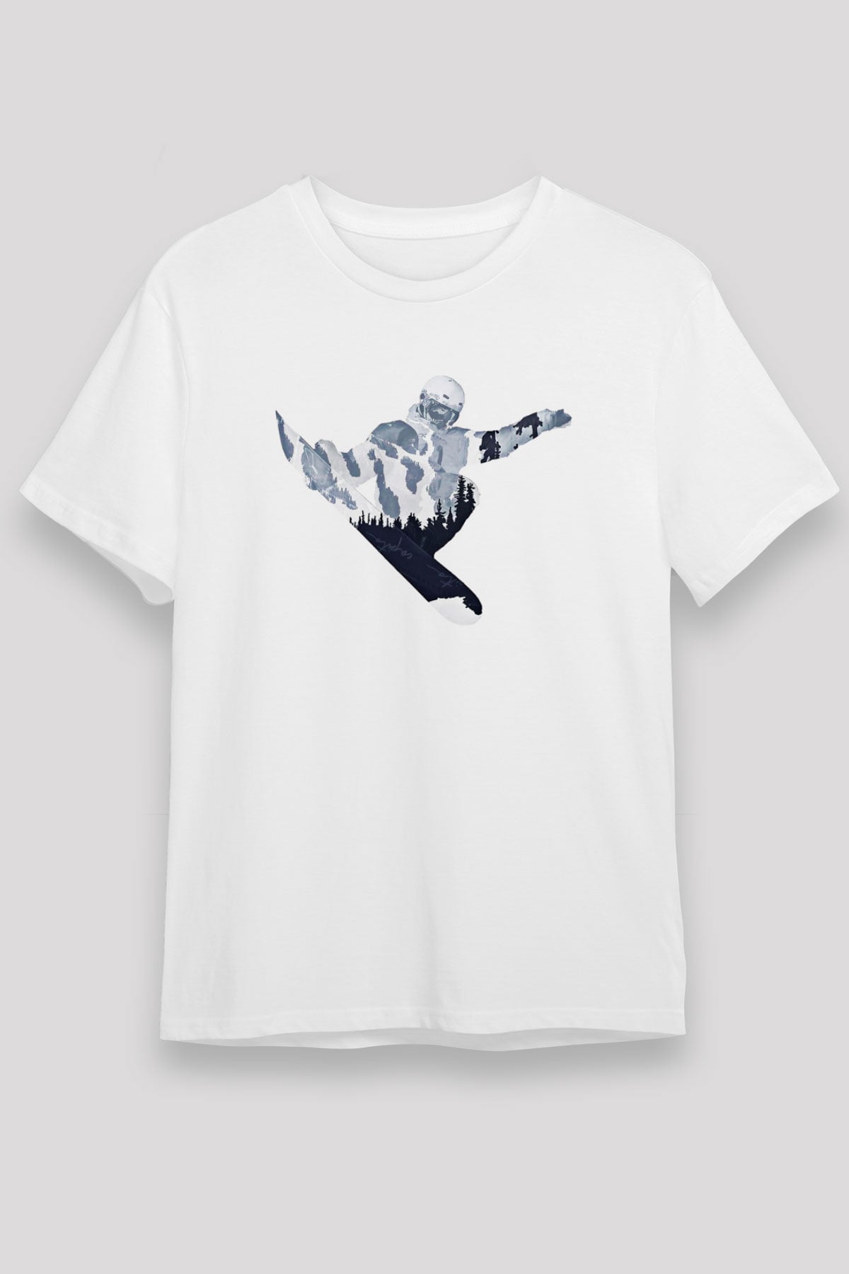 Snowboarding Baskılı Unisex Beyaz Tişört - Tshirt
