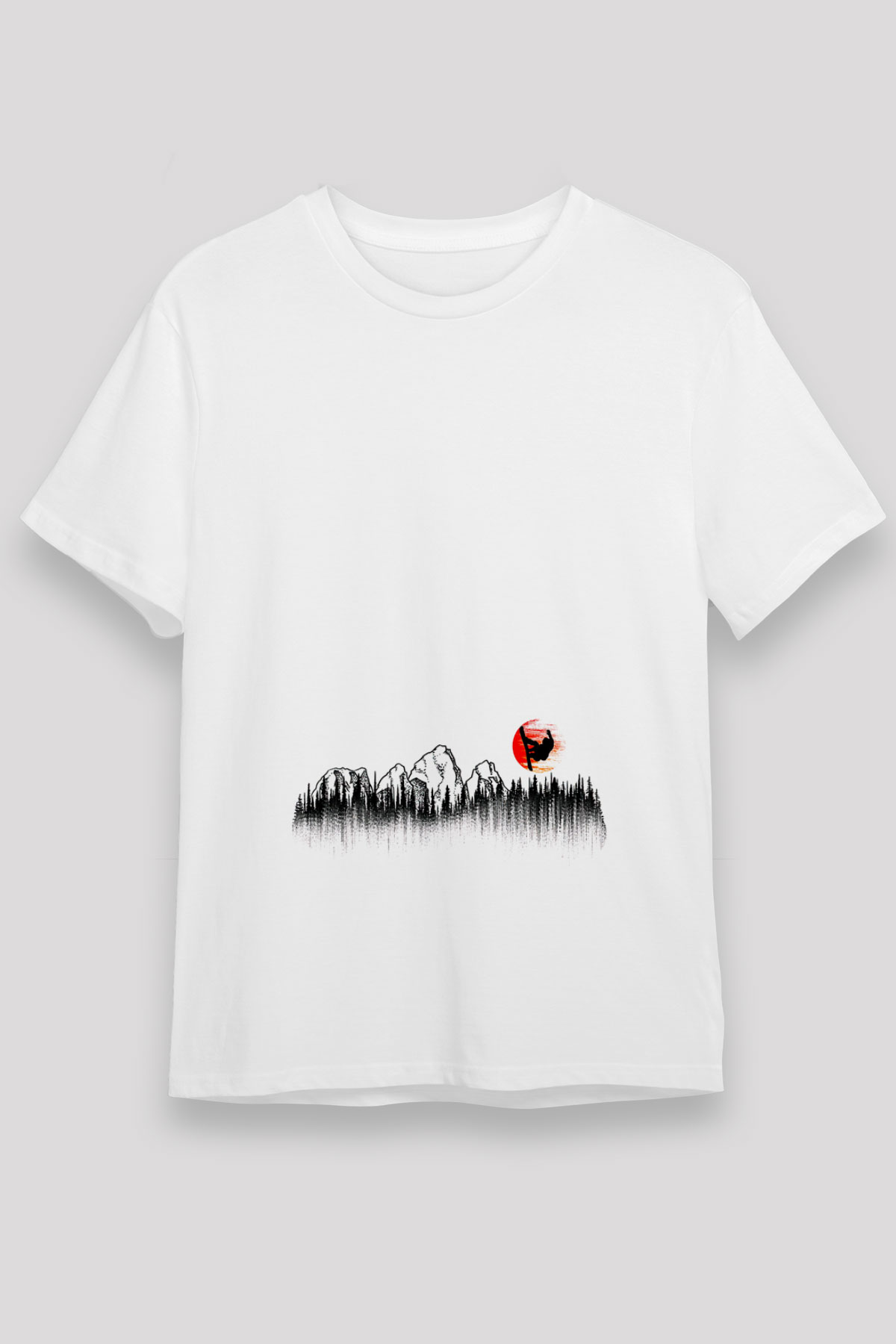 Snowboarding Baskılı Unisex Beyaz Tişört - Tshirt