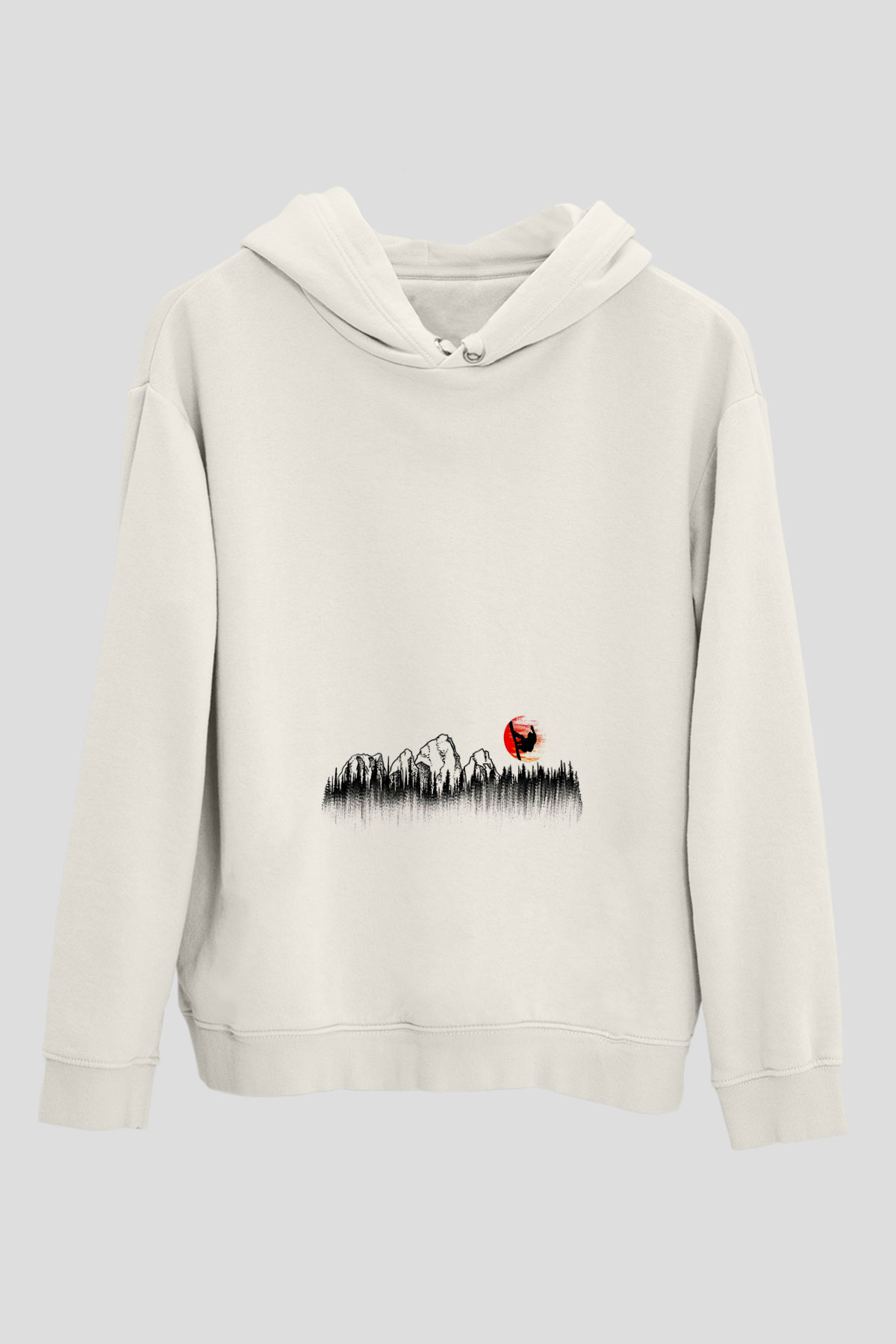 Snowboarding Baskılı Unisex Ekru Hoodie