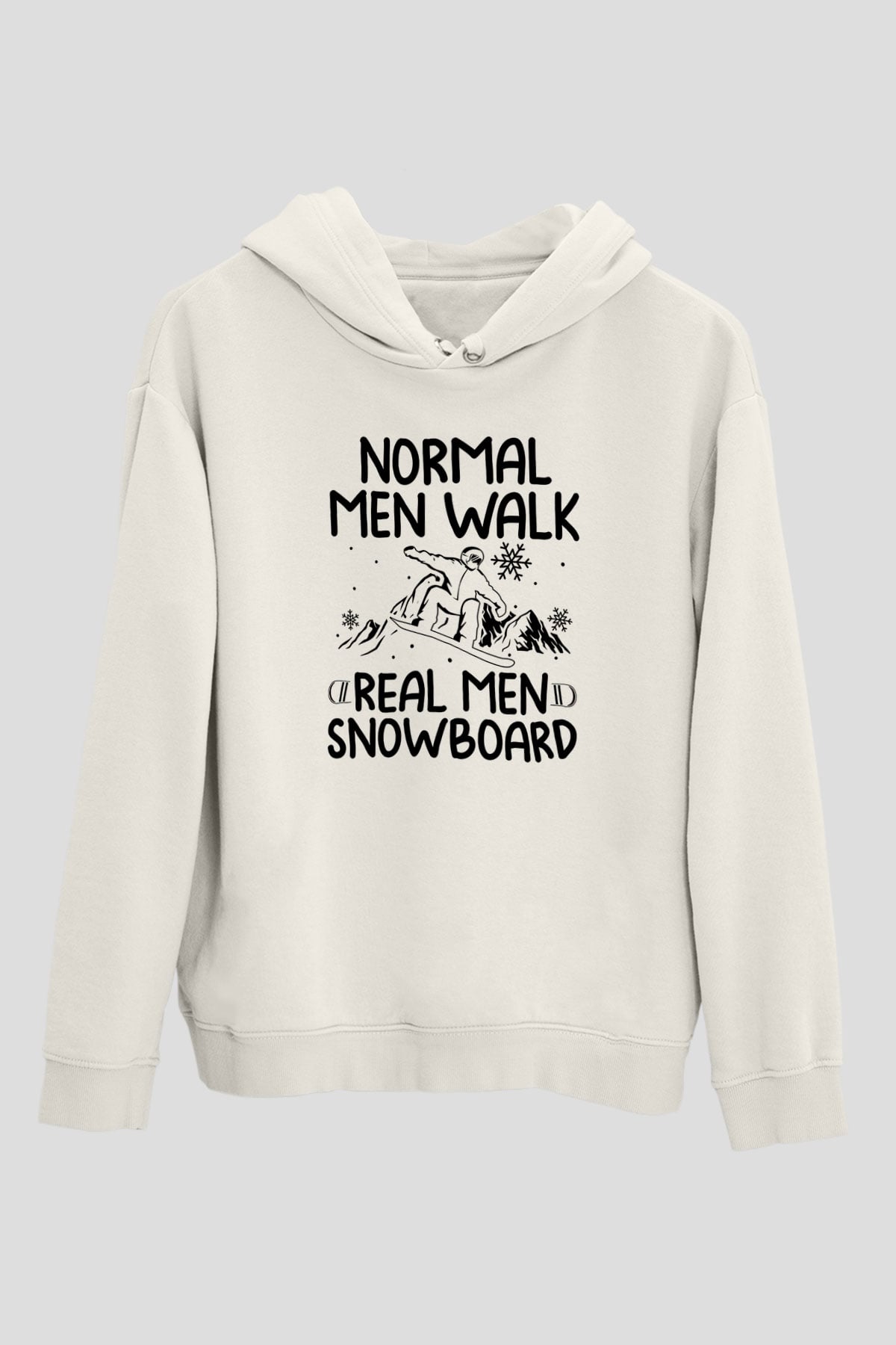 Snowboarding Baskılı Unisex Ekru Hoodie