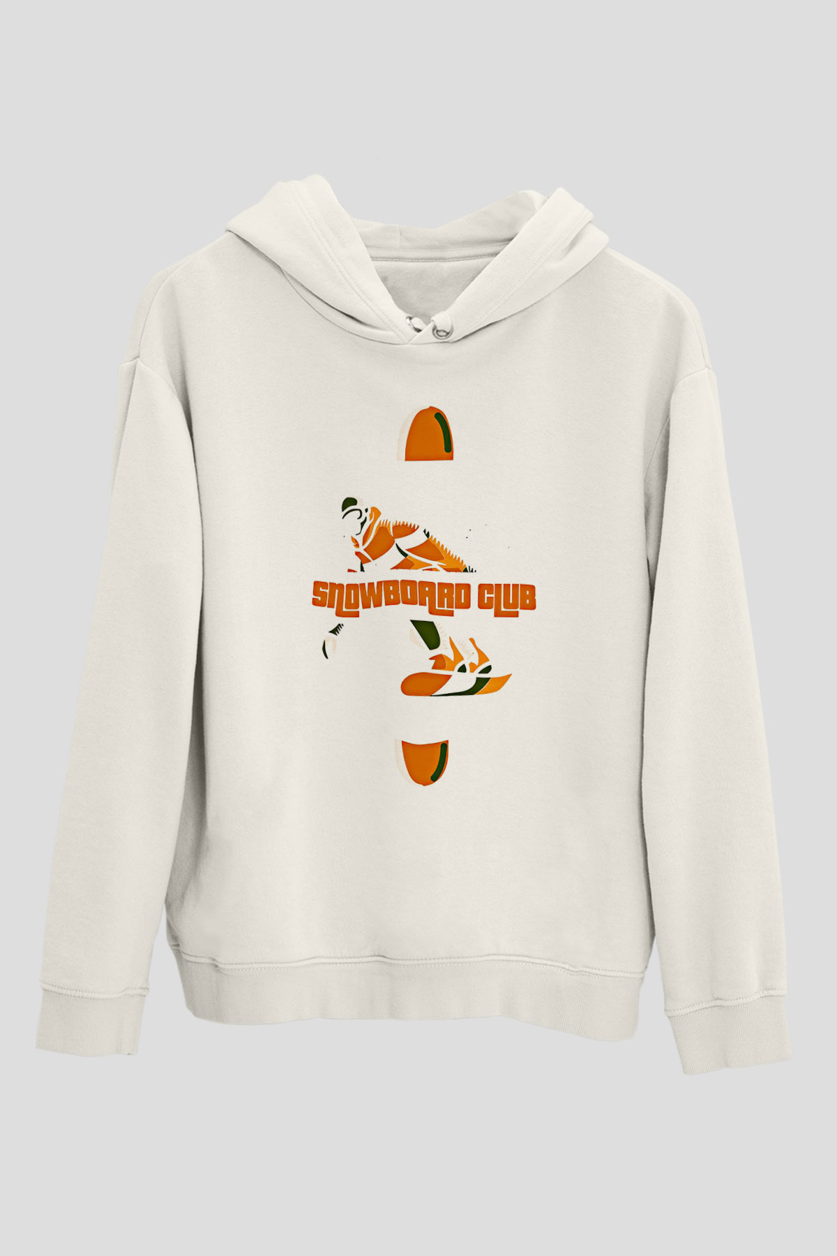Snowboarding Baskılı Unisex Ekru Hoodie