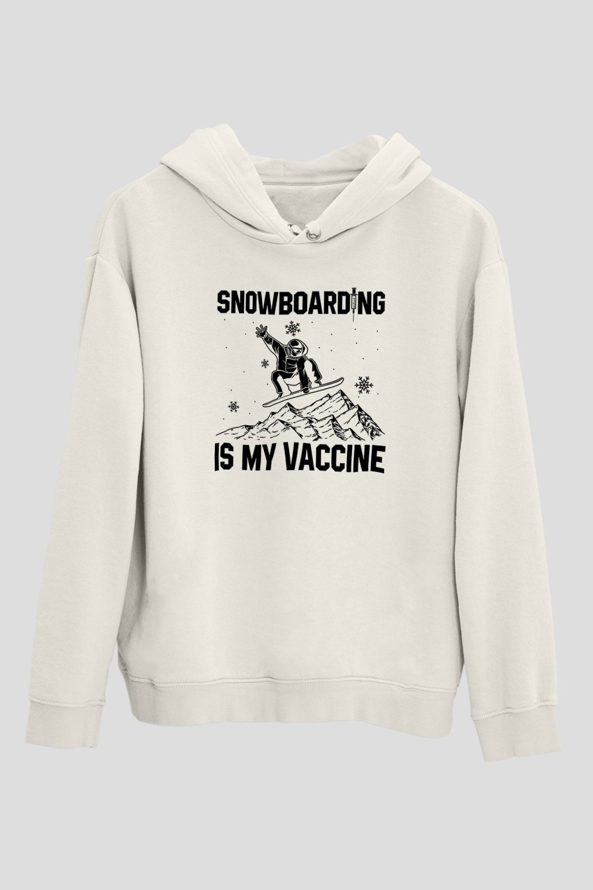 Snowboarding Baskılı Unisex Ekru Hoodie