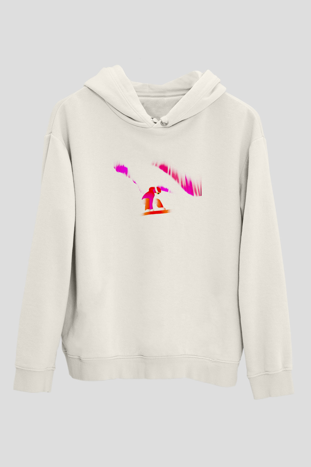 Snowboarding Baskılı Unisex Ekru Hoodie