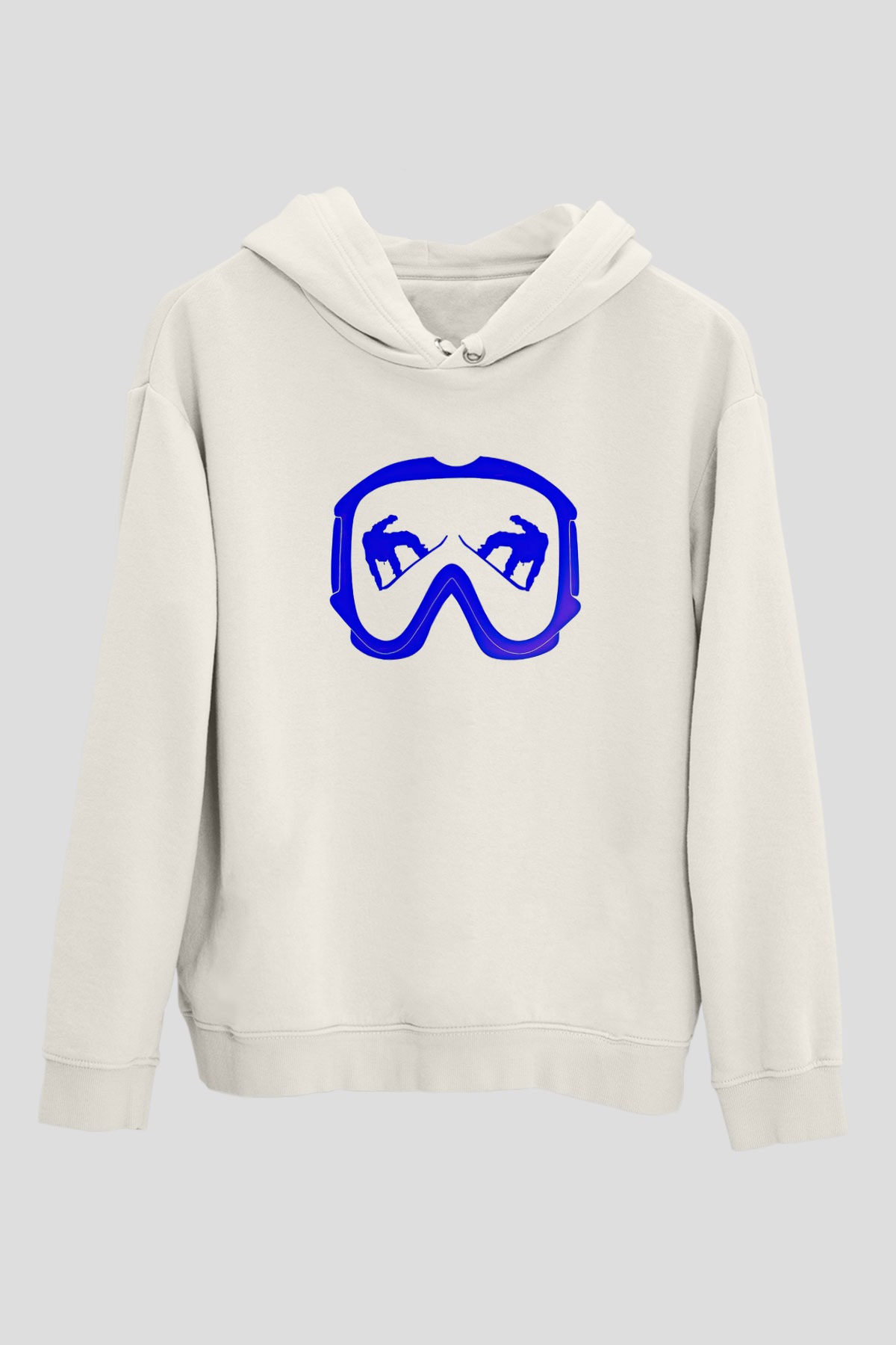Snowboarding Baskılı Unisex Ekru Hoodie