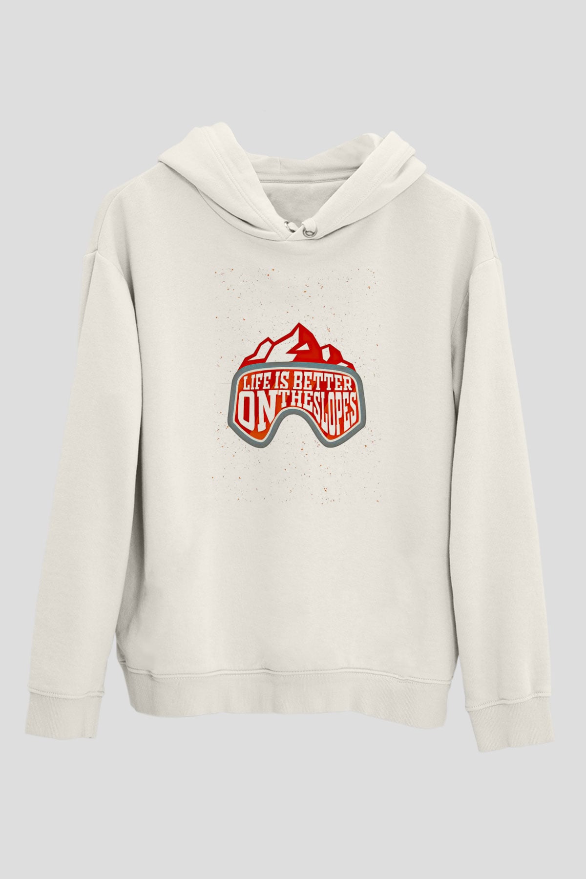 Snowboarding Baskılı Unisex Ekru Hoodie