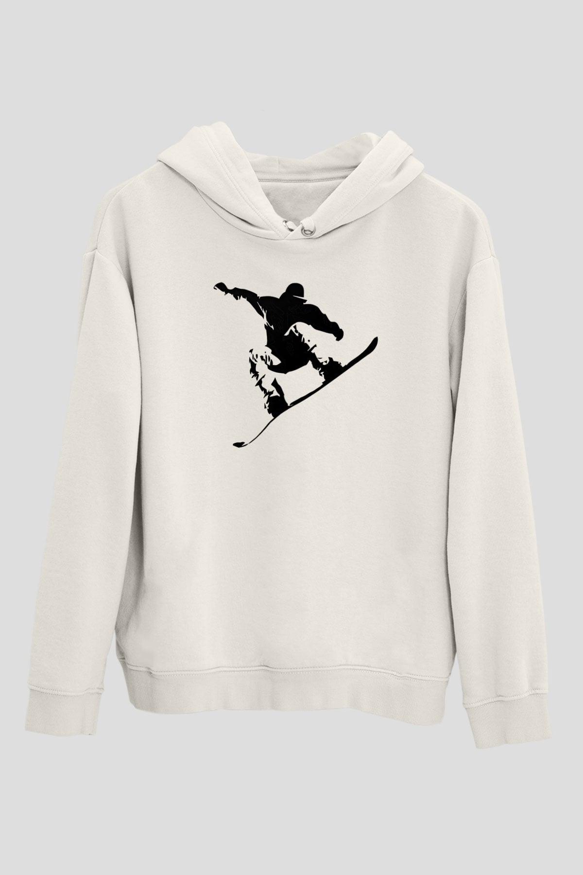 Snowboarding Baskılı Unisex Ekru Hoodie