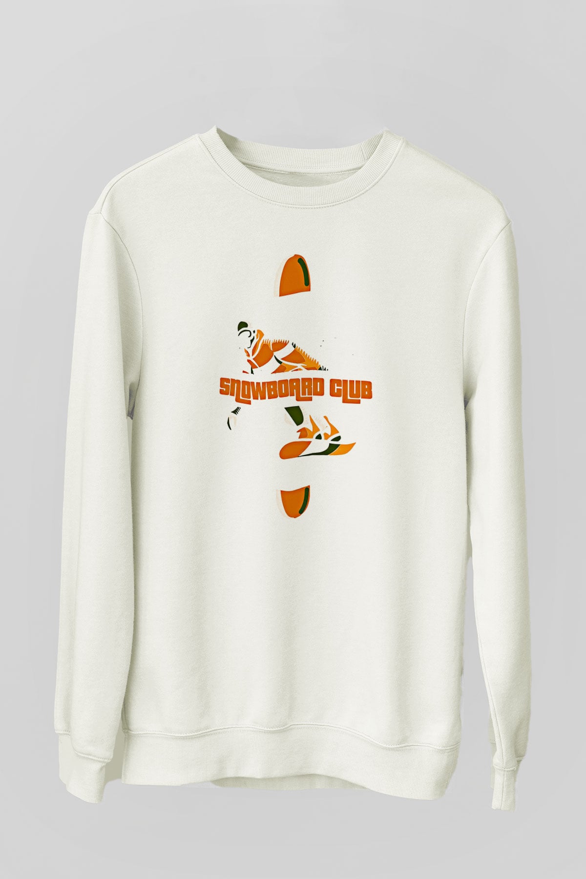 Snowboarding Baskılı Unisex Ekru Sweatshirt