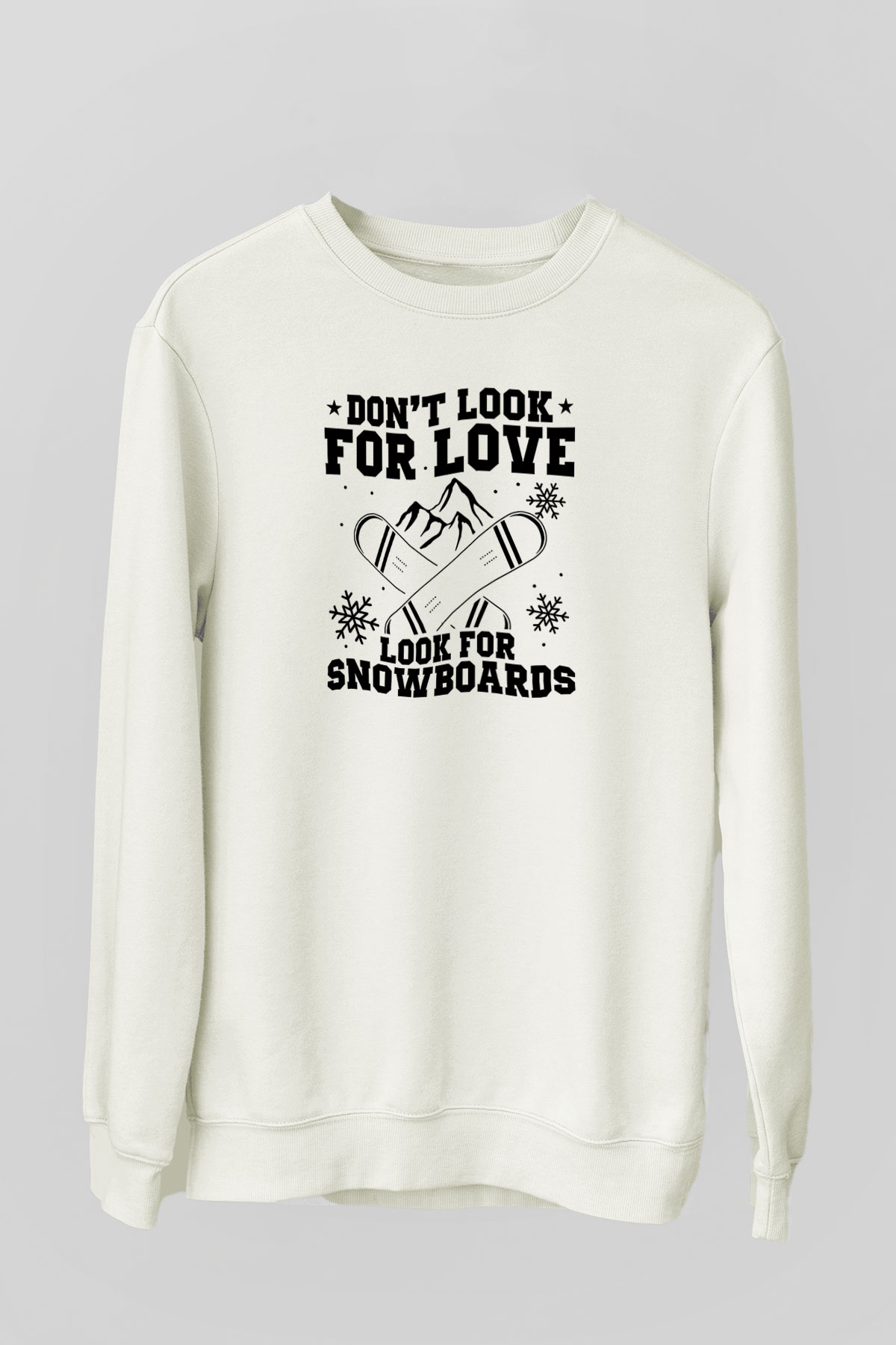 Snowboarding Baskılı Unisex Ekru Sweatshirt