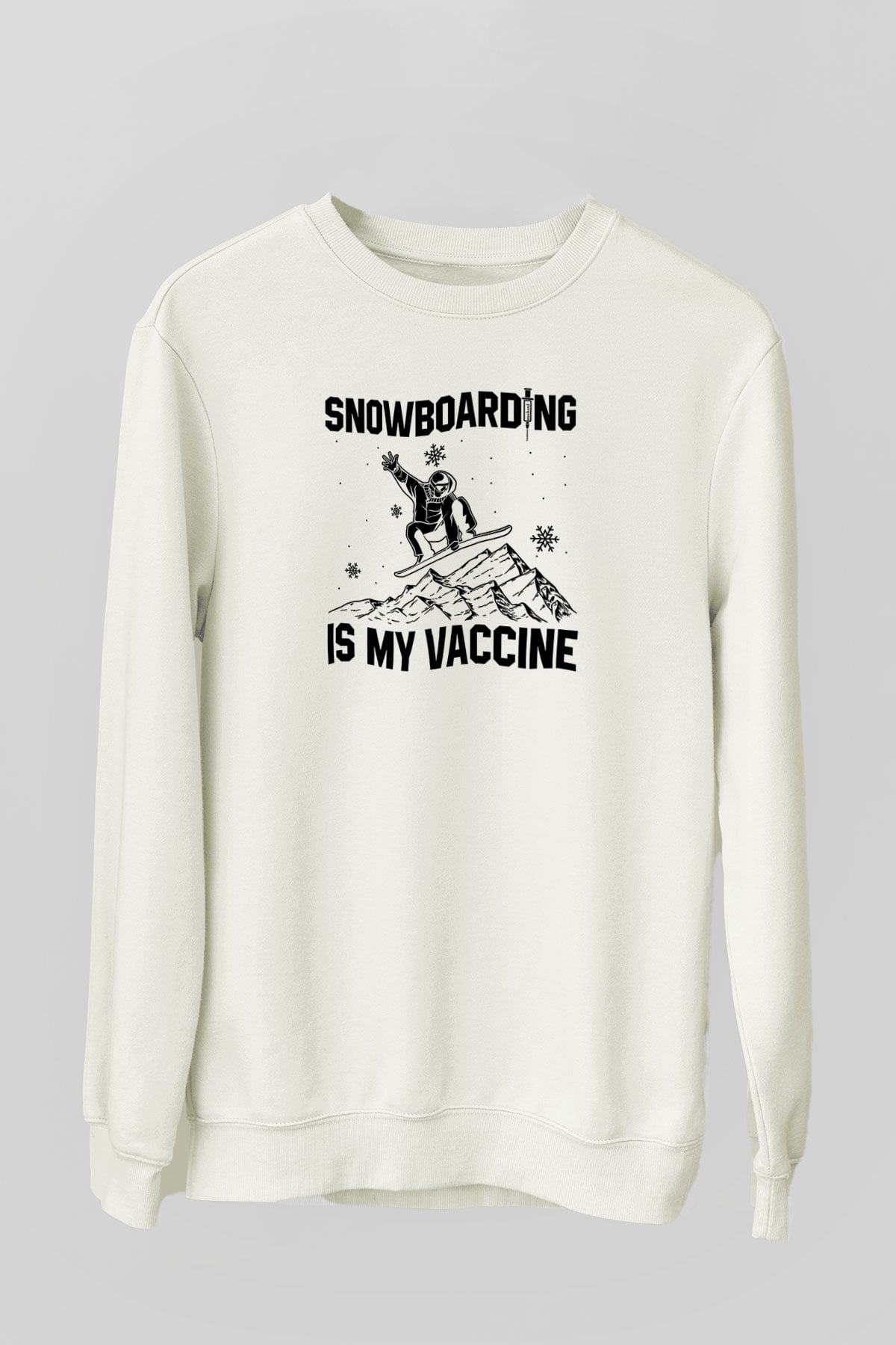 Snowboarding Baskılı Unisex Ekru Sweatshirt