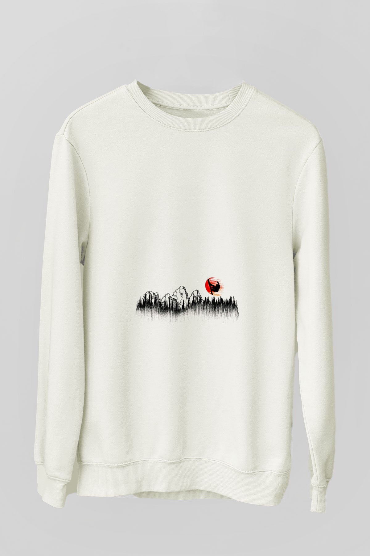 Snowboarding Baskılı Unisex Ekru Sweatshirt