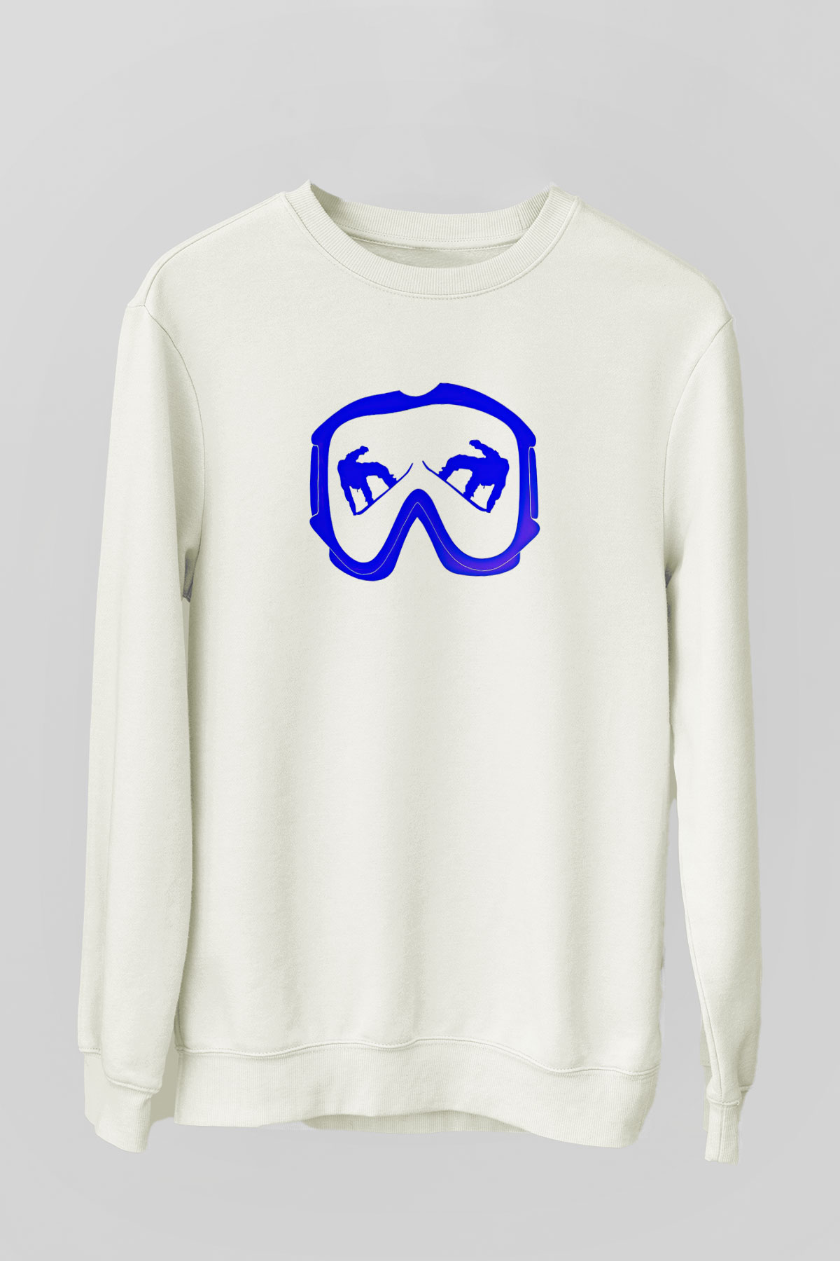 Snowboarding Baskılı Unisex Ekru Sweatshirt