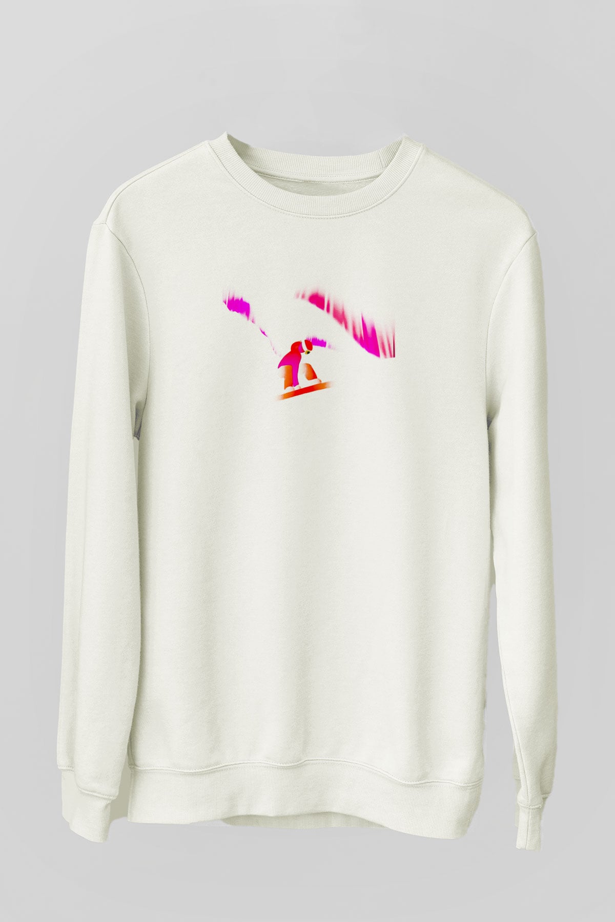 Snowboarding Baskılı Unisex Ekru Sweatshirt