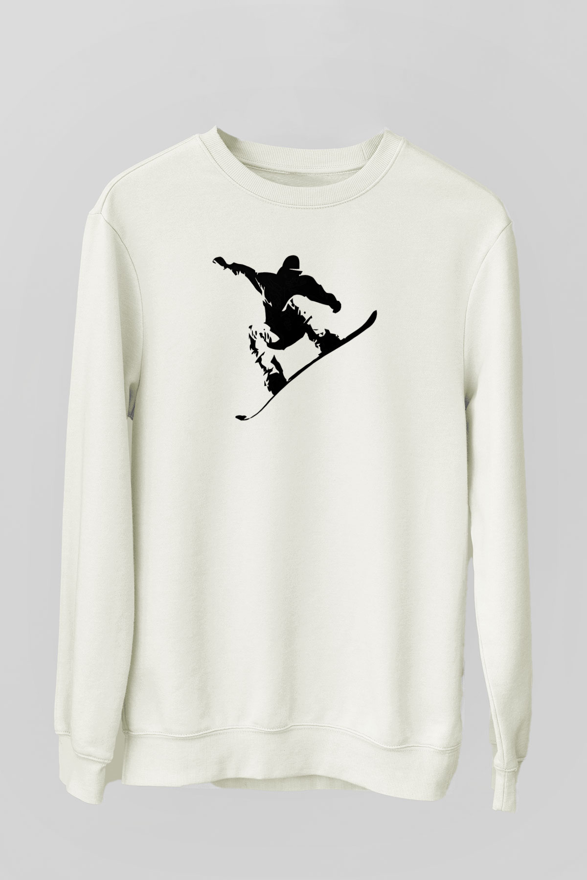 Snowboarding Baskılı Unisex Ekru Sweatshirt