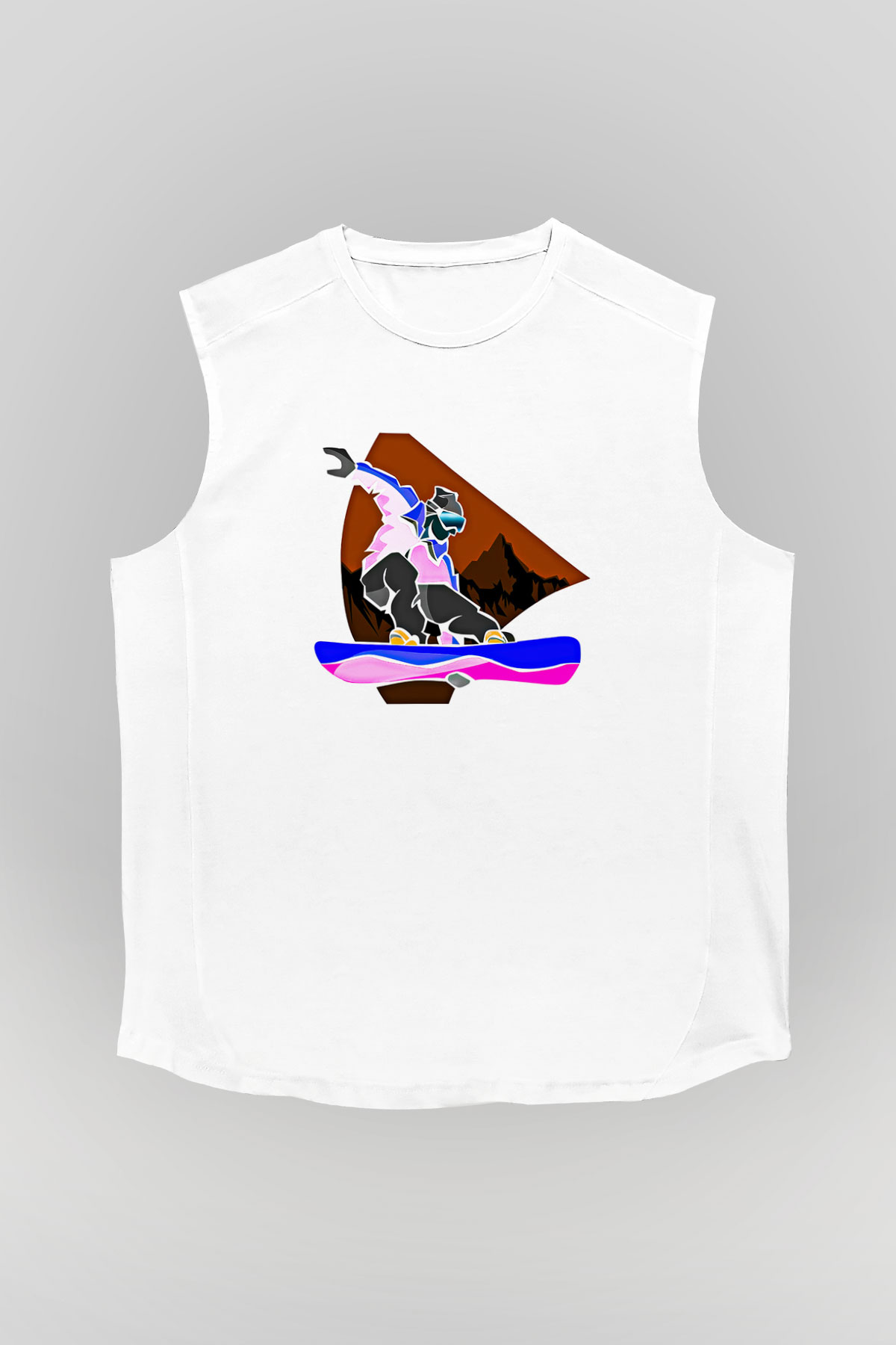Snowboarding Baskılı Unisex Kolsuz Beyaz Tişört