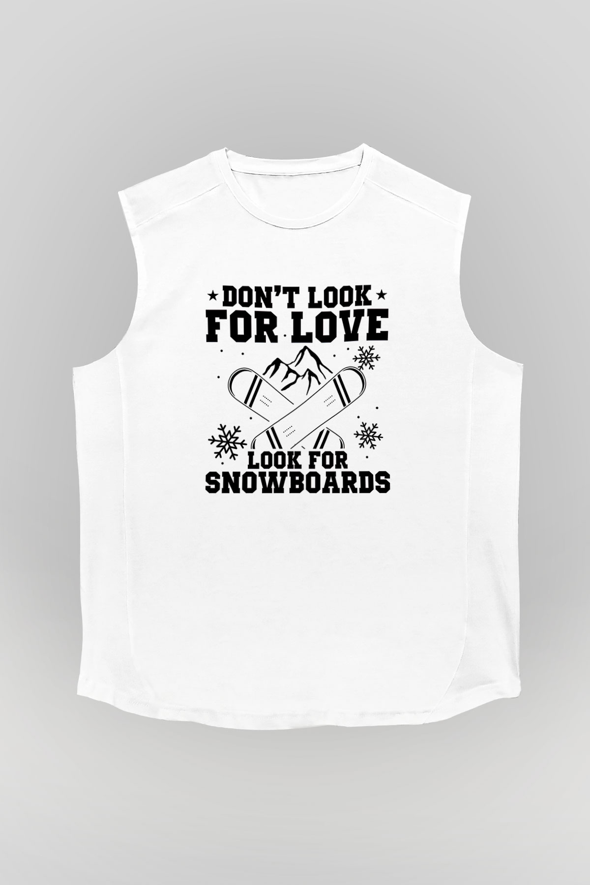Snowboarding Baskılı Unisex Kolsuz Beyaz Tişört