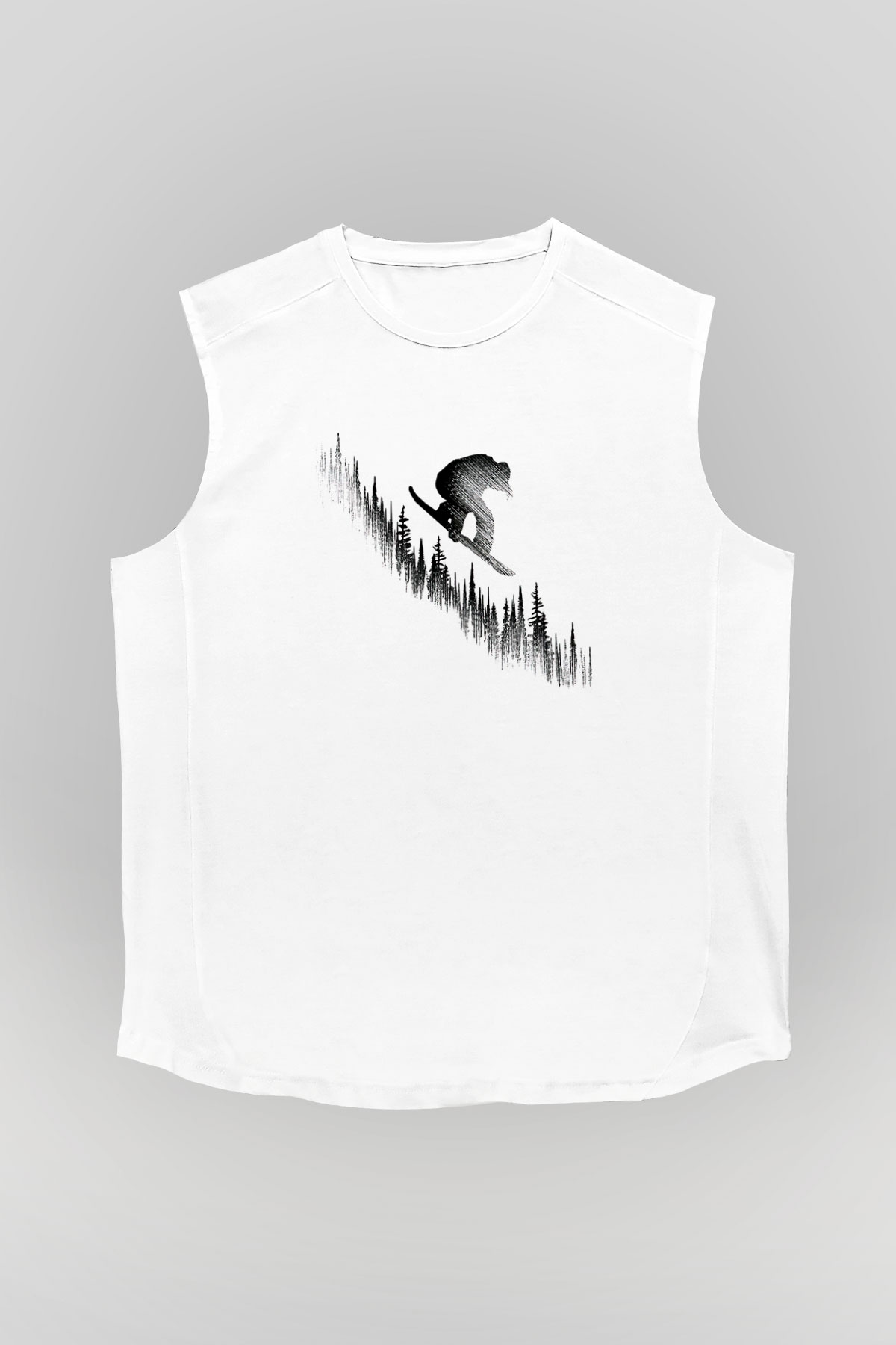 Snowboarding Baskılı Unisex Kolsuz Beyaz Tişört
