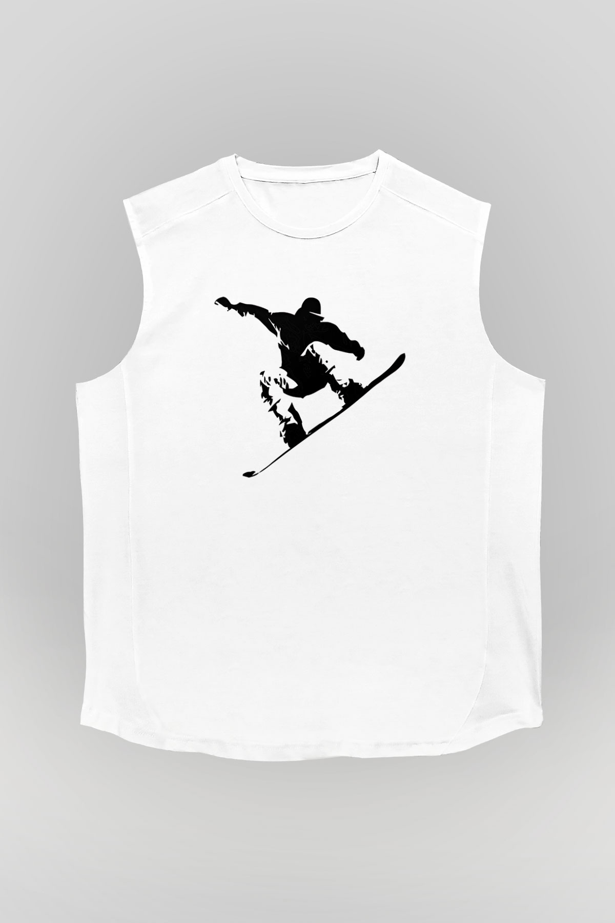 Snowboarding Baskılı Unisex Kolsuz Beyaz Tişört