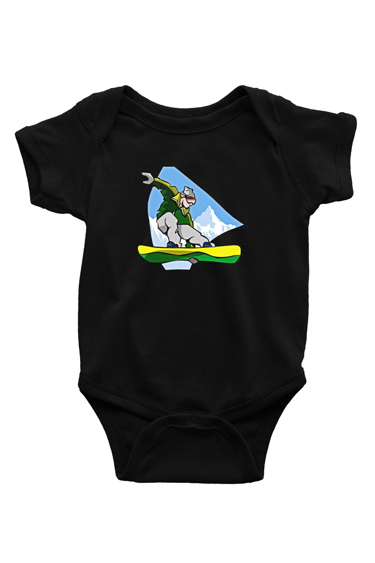 Snowboarding Baskılı Unisex Siyah Bebek Body - Zıbın