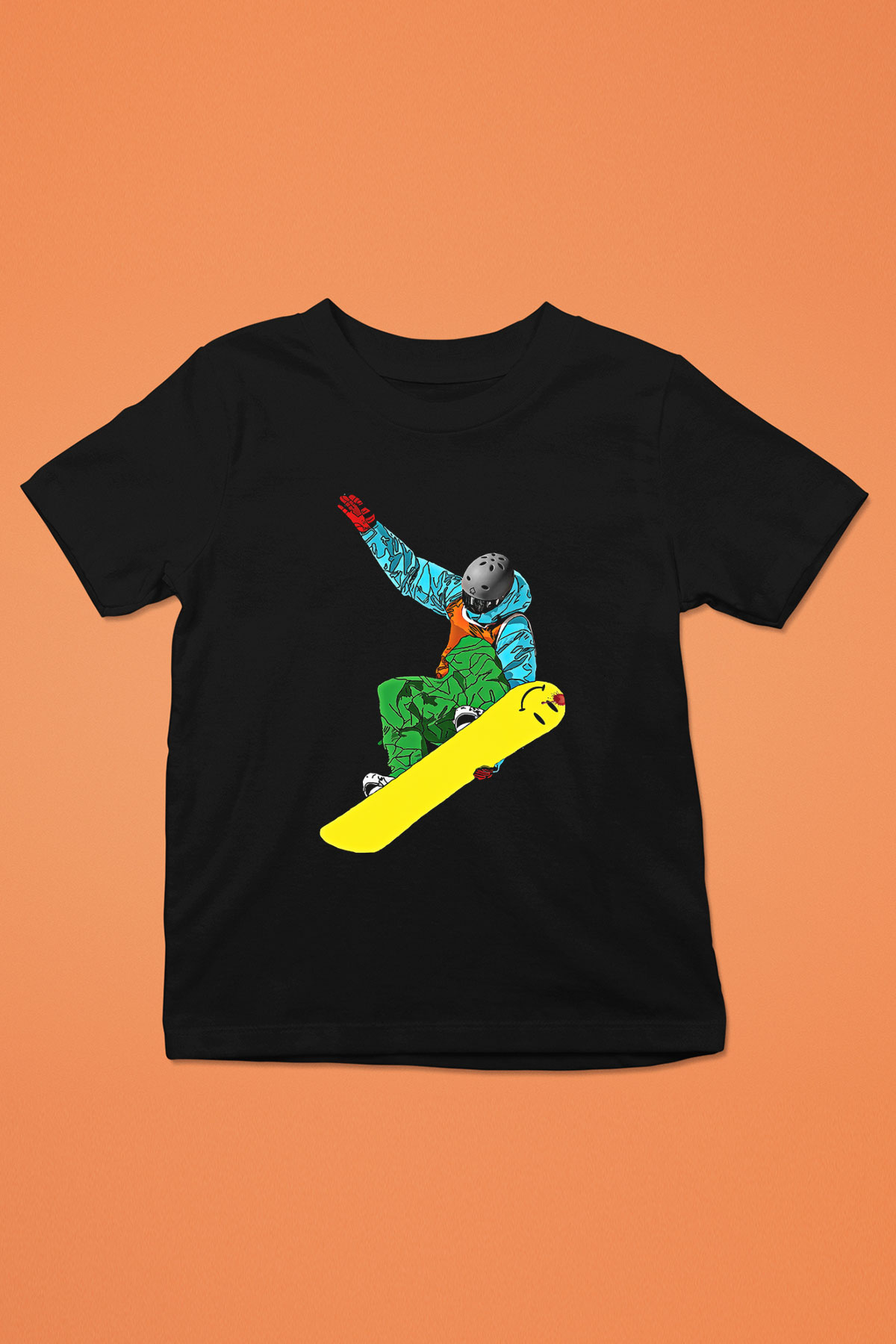 Snowboarding Baskılı Unisex Siyah Çocuk Tİşörtü - Tshirt