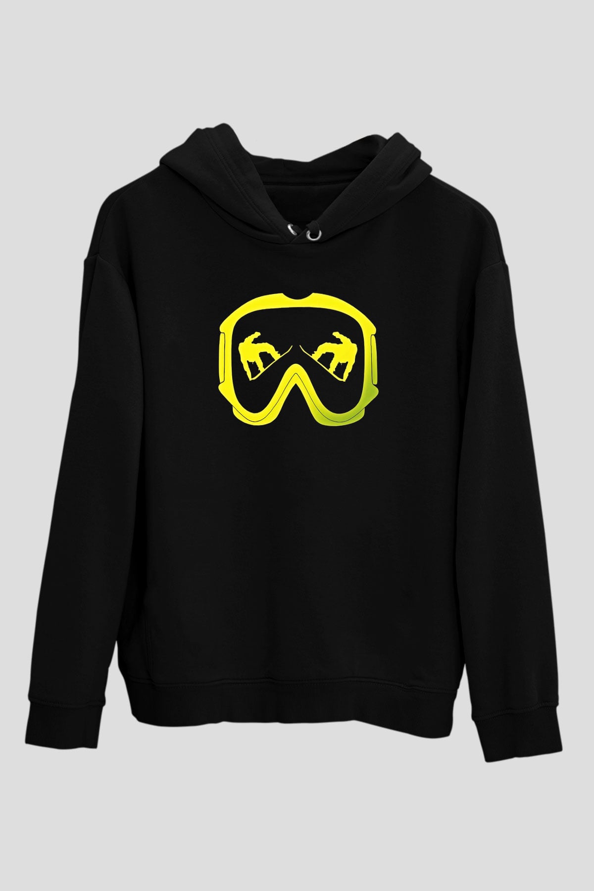 Snowboarding Baskılı Unisex Siyah Kapüşonlu Sweatshirt