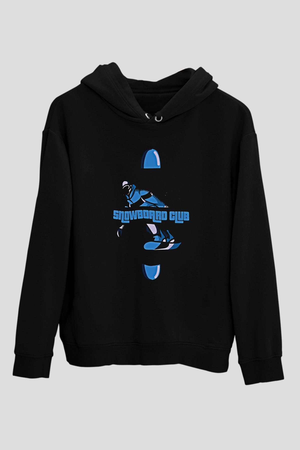 Snowboarding Baskılı Unisex Siyah Kapüşonlu Sweatshirt
