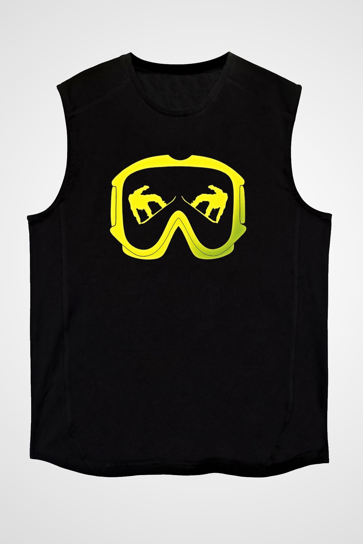 Snowboarding Baskılı Unisex Siyah Kolsuz Tişört