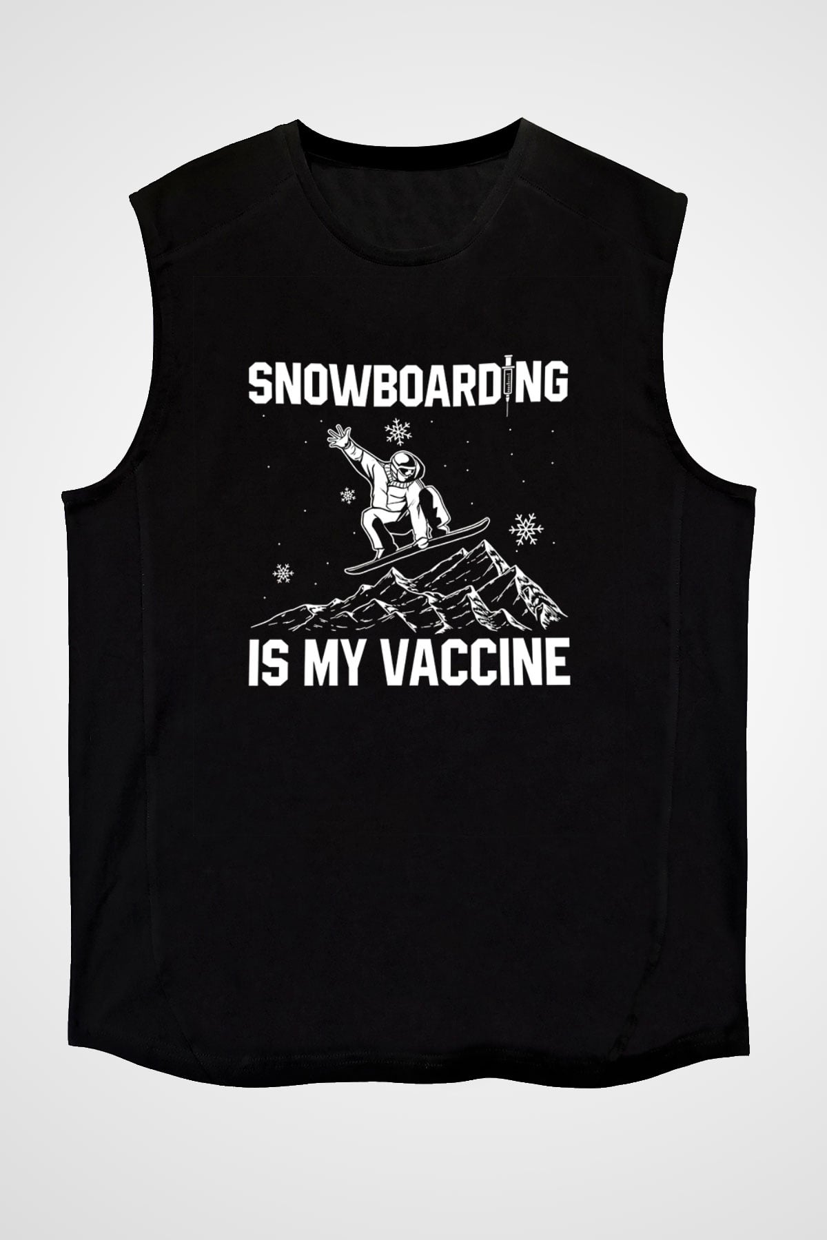 Snowboarding Baskılı Unisex Siyah Kolsuz Tişört