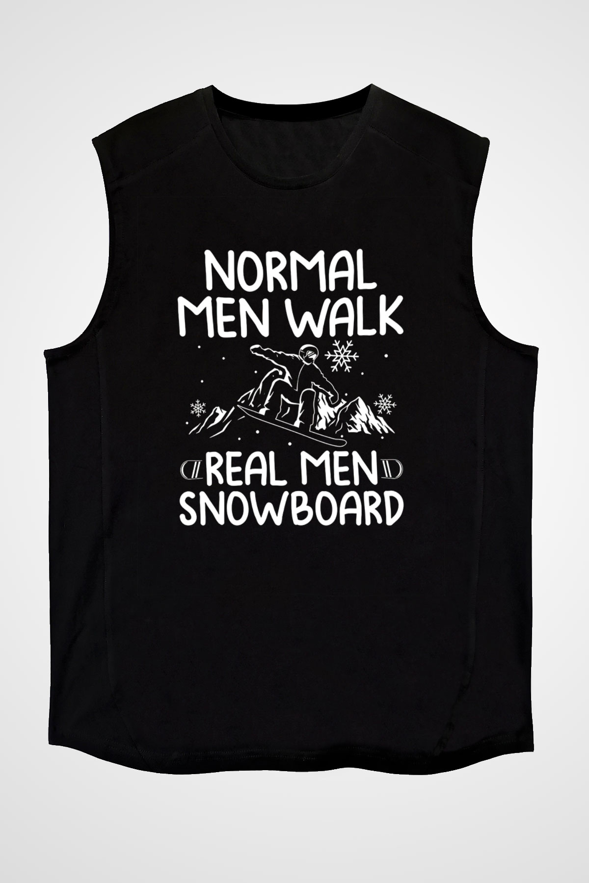 Snowboarding Baskılı Unisex Siyah Kolsuz Tişört