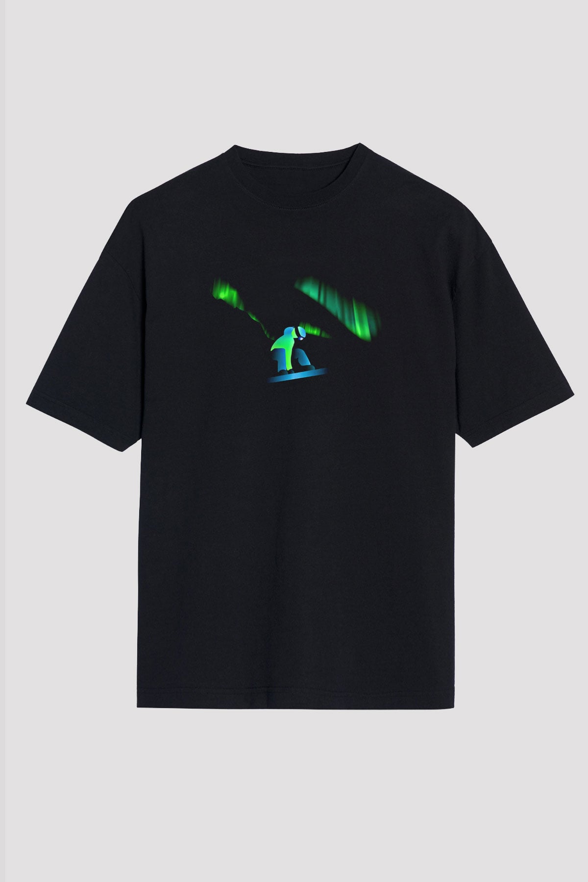 Snowboarding Baskılı Unisex Siyah Oversize Tişört