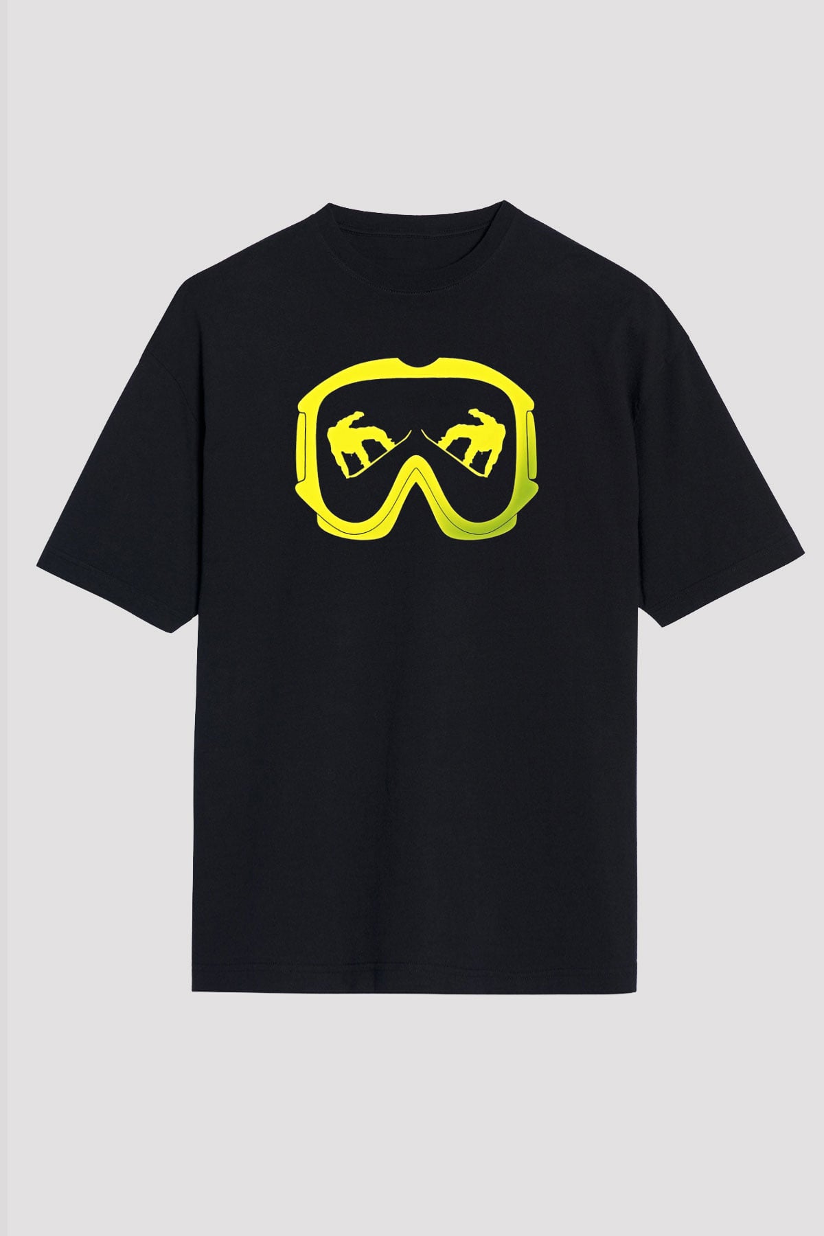 Snowboarding Baskılı Unisex Siyah Oversize Tişört
