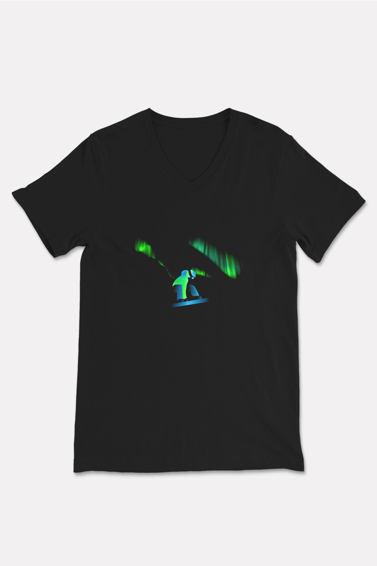 Snowboarding Baskılı Unisex Siyah V Yaka Tişört