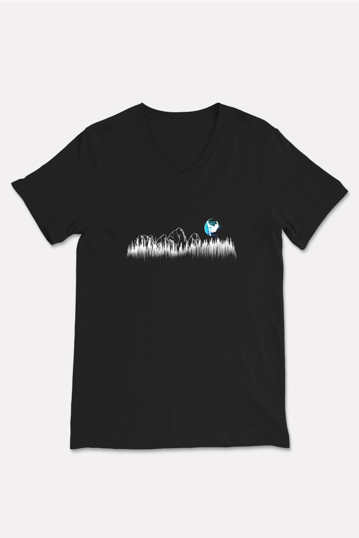Snowboarding Baskılı Unisex Siyah V Yaka Tişört