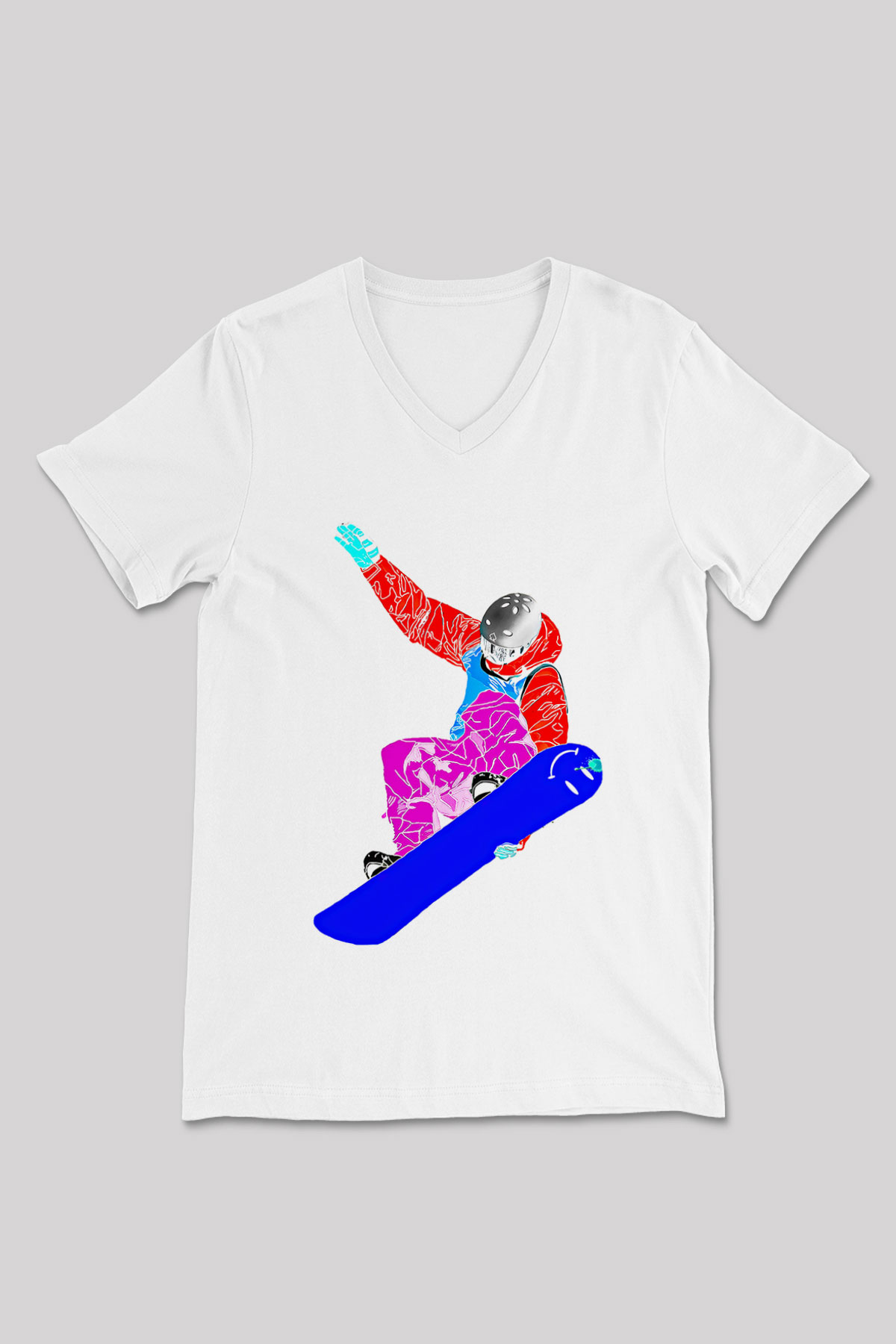 Snowboarding Baskılı Unisex V Yaka Tişört - Tshirt
