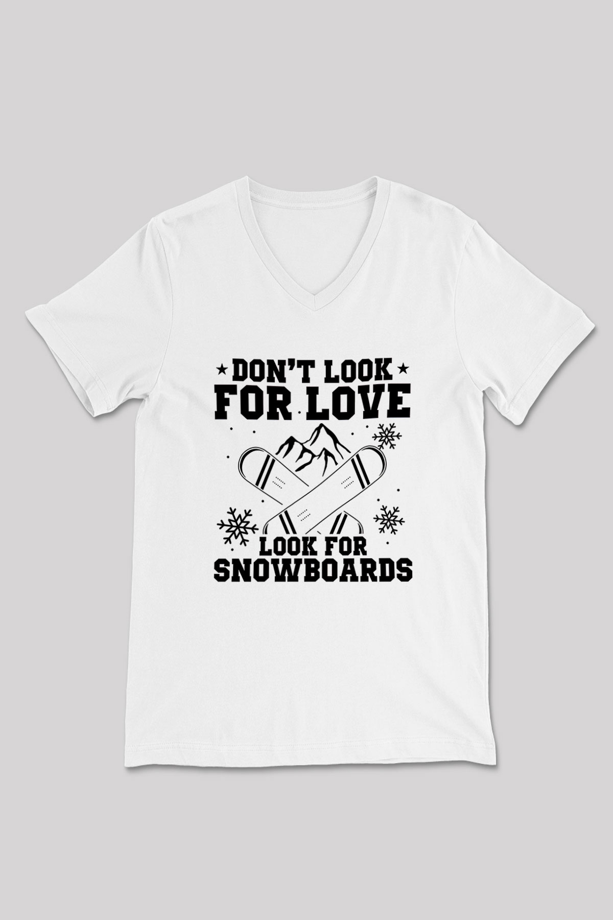 Snowboarding Baskılı Unisex V Yaka Tişört - Tshirt