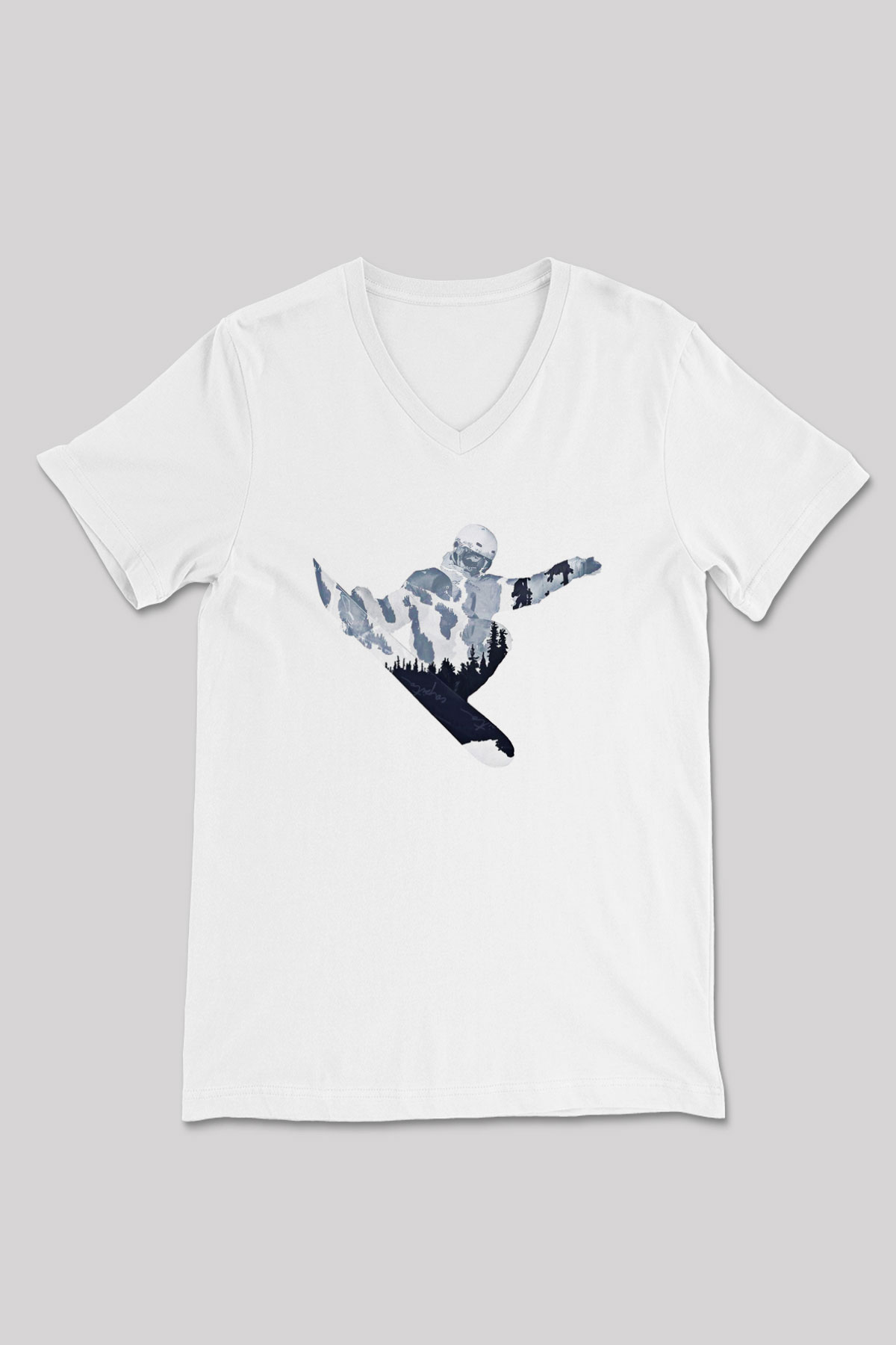 Snowboarding Baskılı Unisex V Yaka Tişört - Tshirt