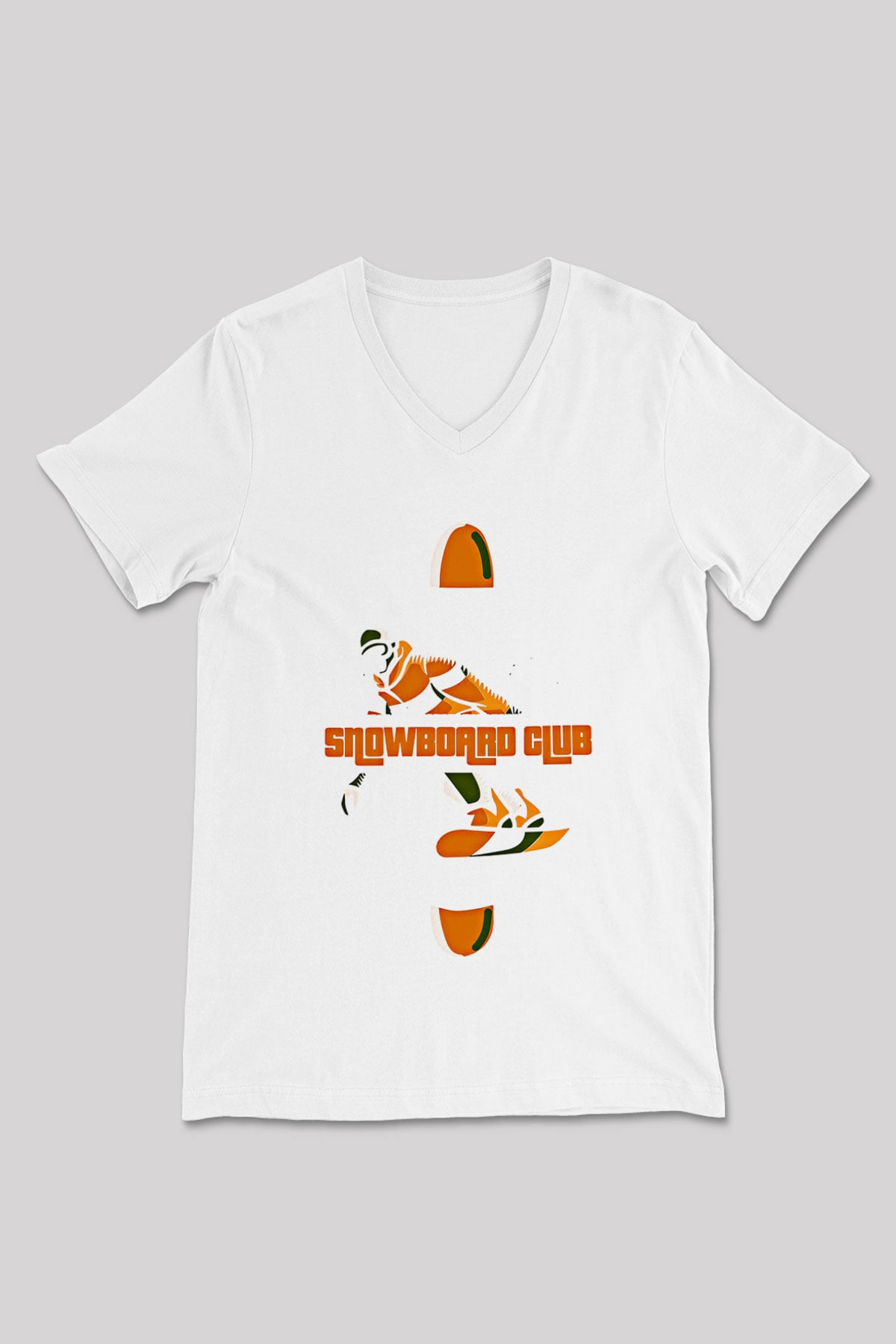 Snowboarding Baskılı Unisex V Yaka Tişört - Tshirt