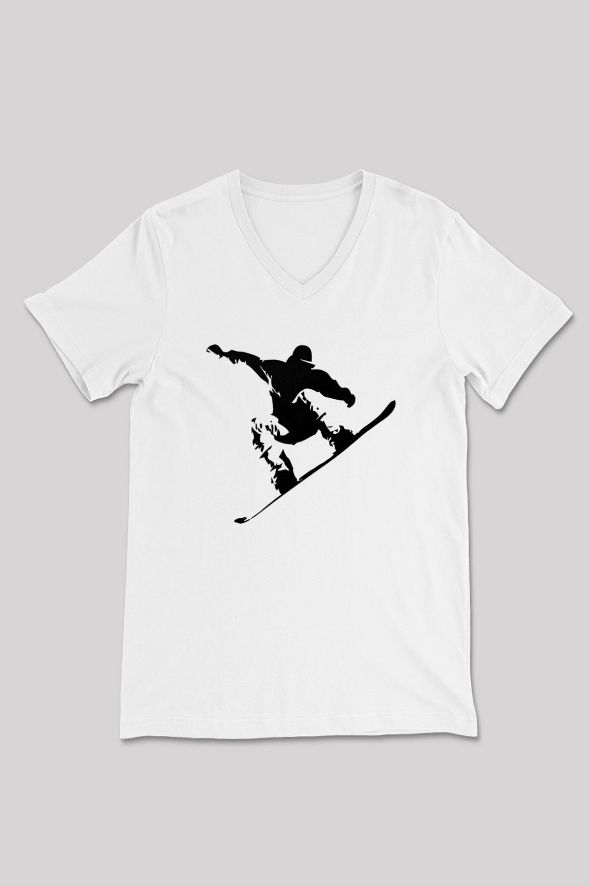 Snowboarding Baskılı Unisex V Yaka Tişört - Tshirt