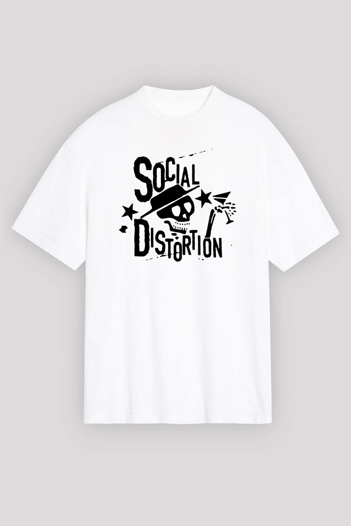 Social Distortion Beyaz Unisex Oversize Tişört T-Shirt - Oversize Tişört Fabrikası