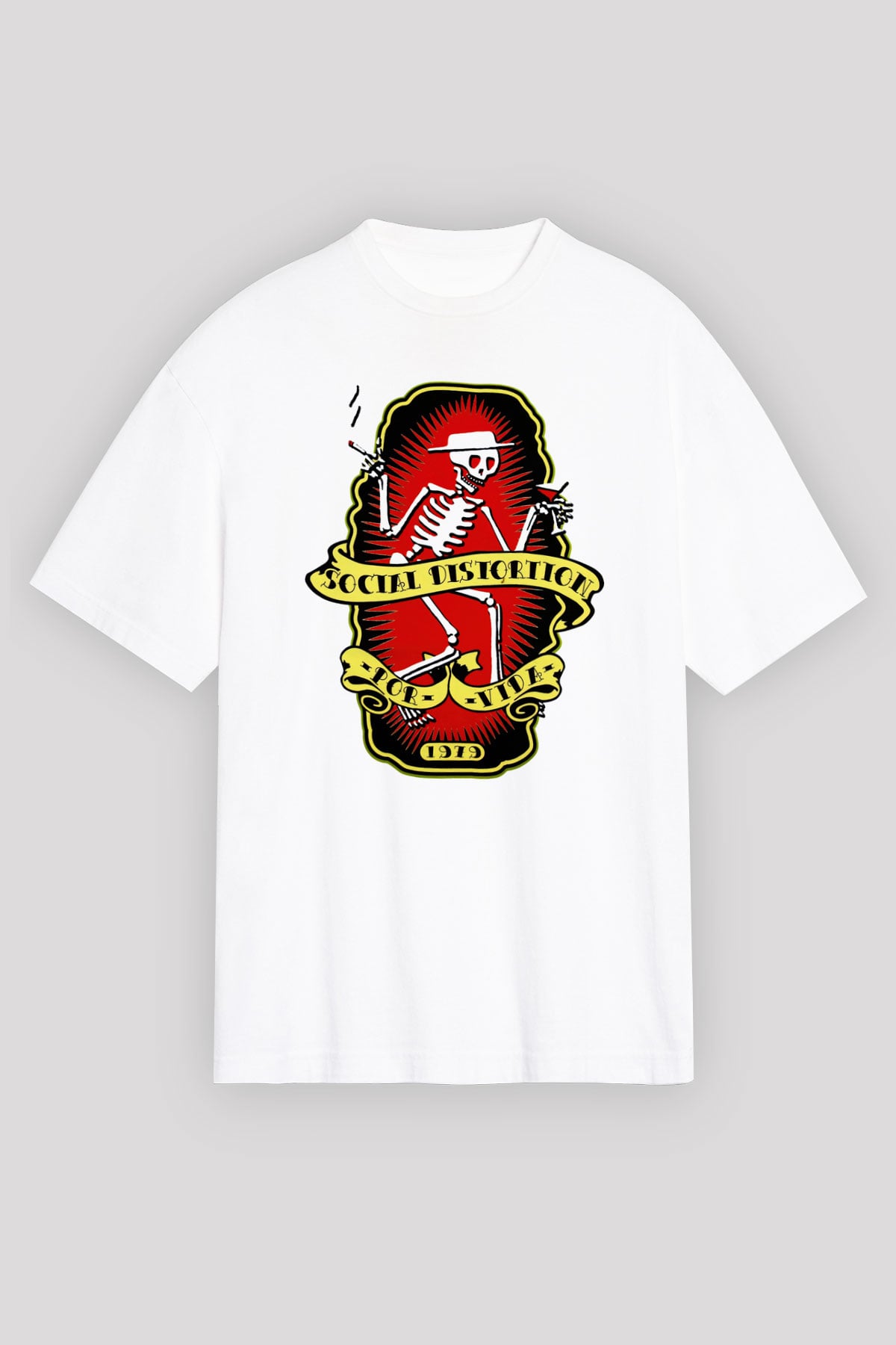 Social Distortion Beyaz Unisex Oversize Tişört T-Shirt - Oversize Tişört Fabrikası