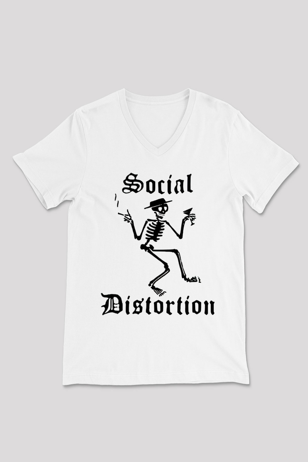 Social Distortion Beyaz Unisex V Yaka Tişört T-Shirt - V Yaka Tişört Fabrikası