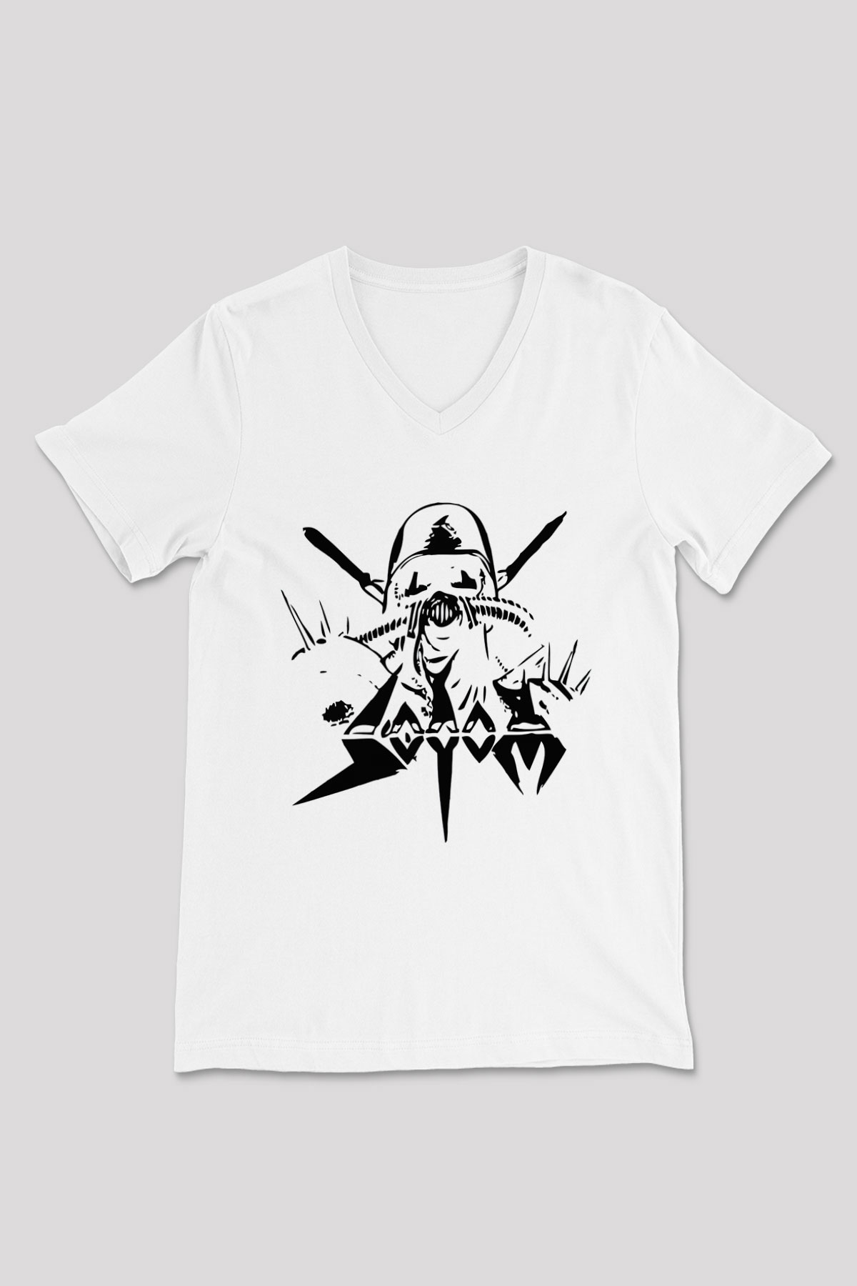 Sodom Beyaz Unisex V Yaka Tişört T-Shirt - V Yaka Tişört Fabrikası