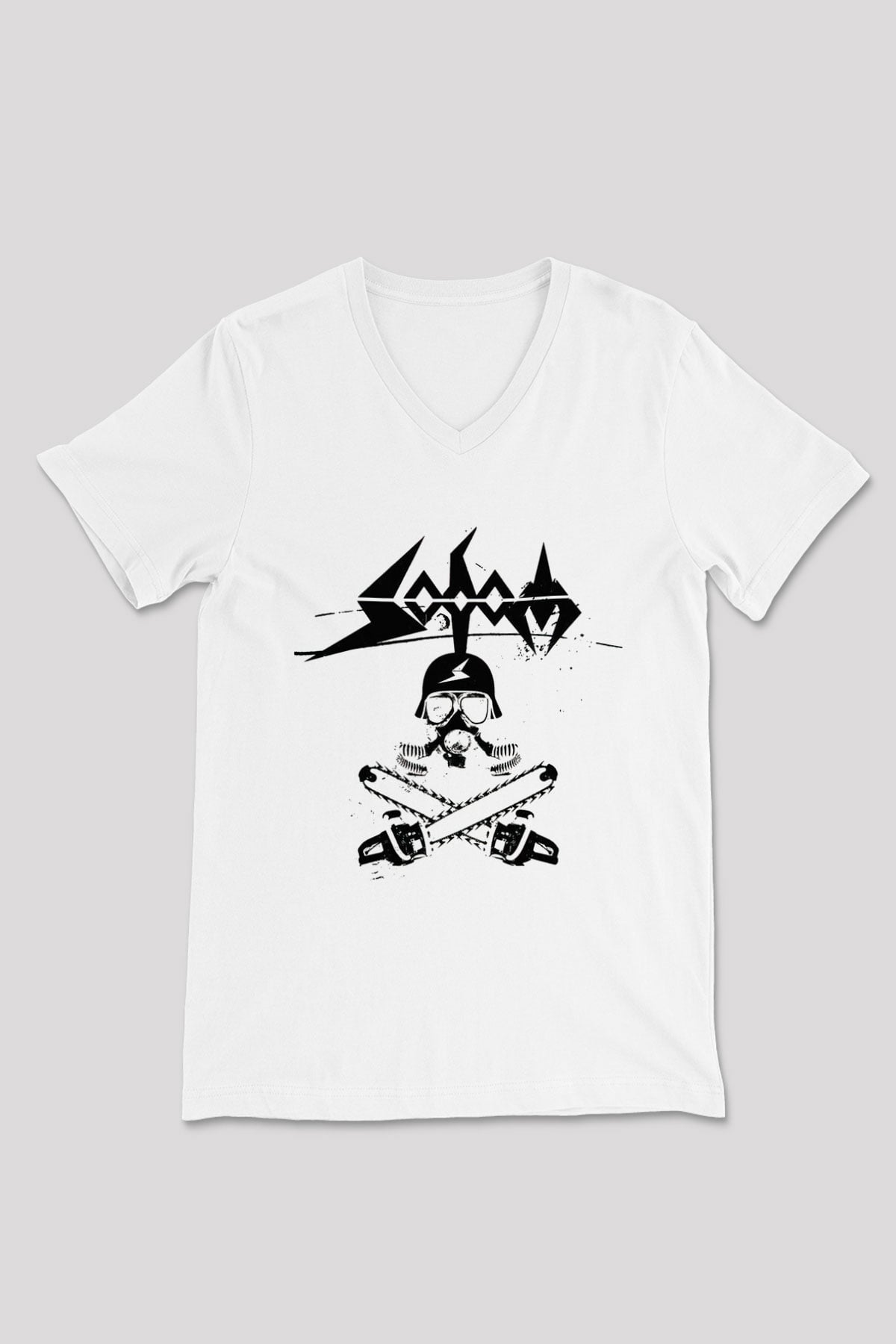 Sodom Beyaz Unisex V Yaka Tişört T-Shirt - V Yaka Tişört Fabrikası