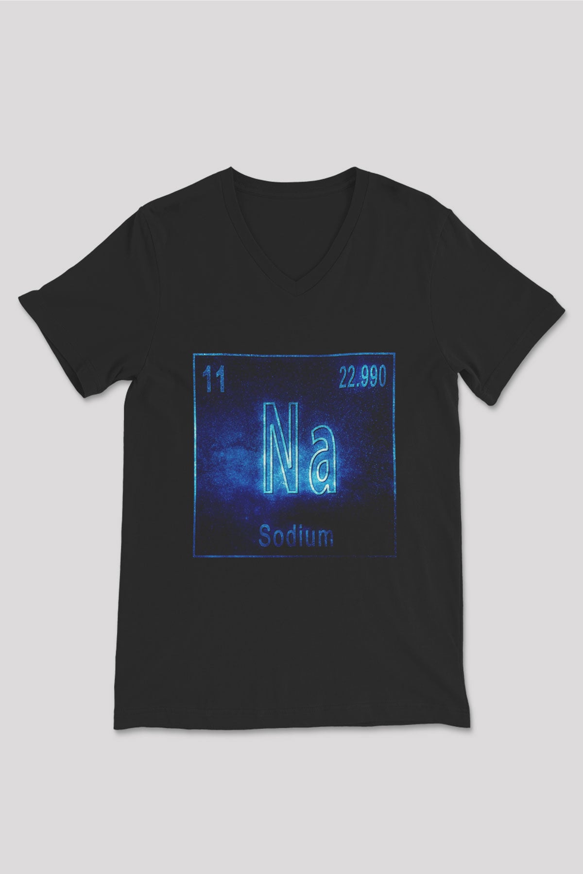 Sodyum Atom Numarası Baskılı Unisex Siyah V Yaka Tişört