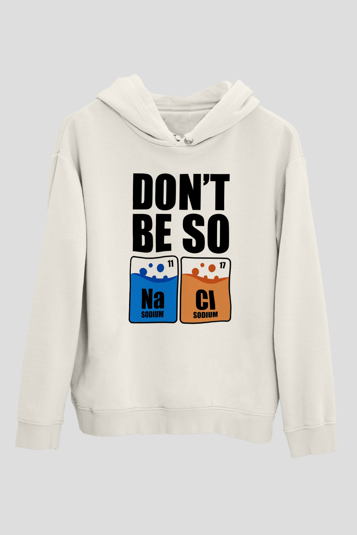 Sodyum Klor Baskılı Unisex Ekru Hoodie